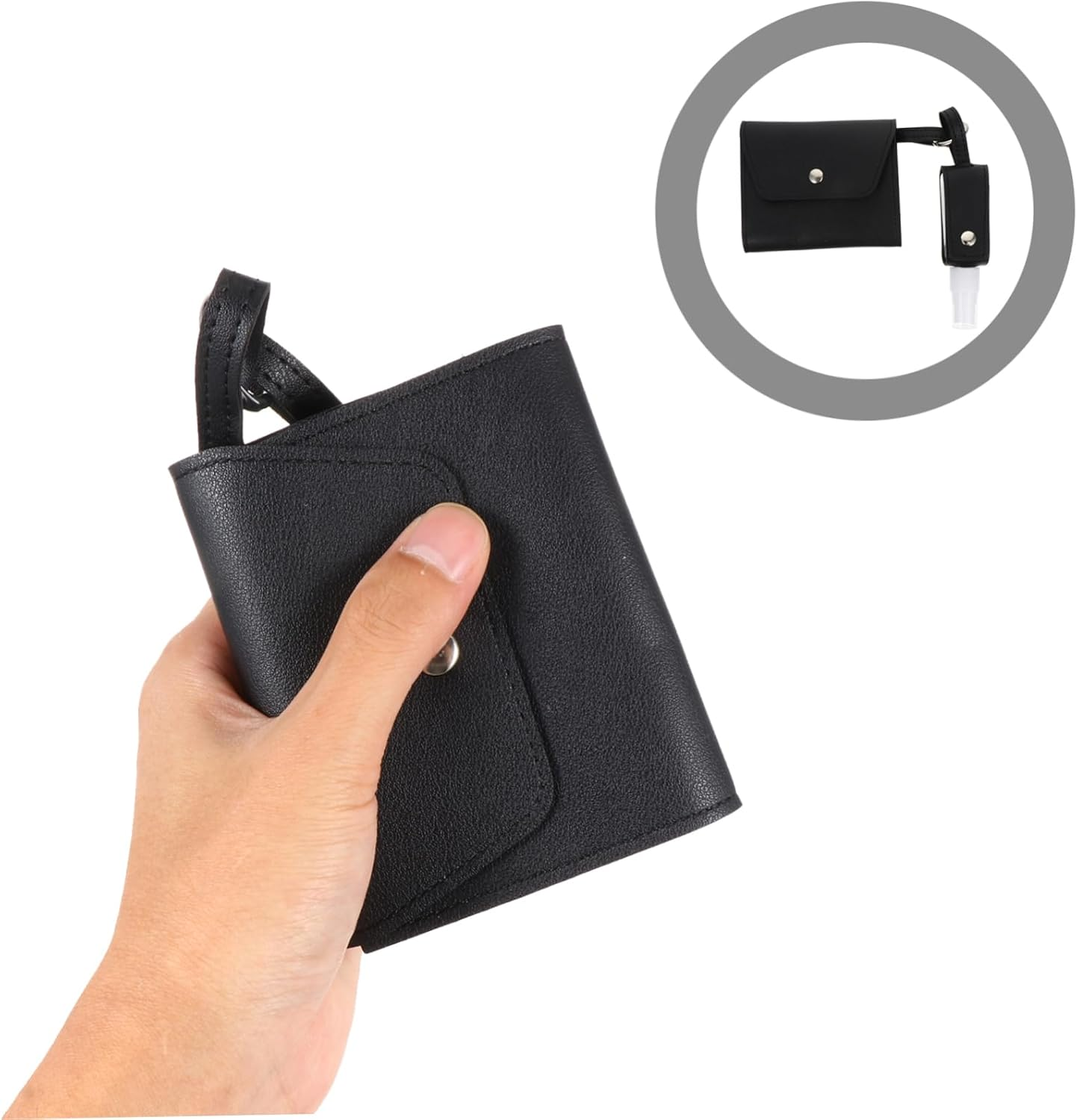 MERRYHAPY Mask Storage Clip Portable Bottle Cover Foldable Mask Holder Keychain Wallet for Travel Toiletries Made of Pu Leather image number 5