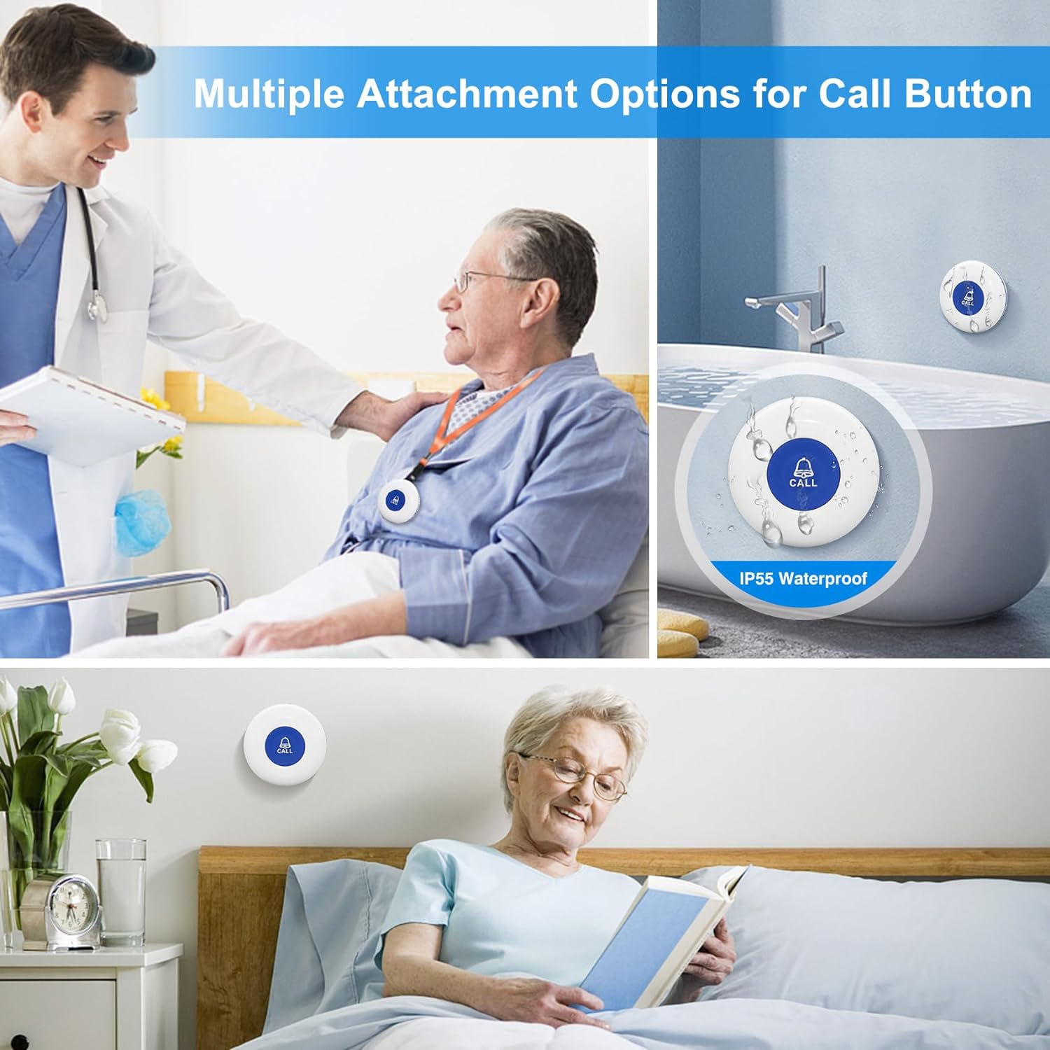 Wireless Caregiver Pager Alert System SOS Call Button for Patient Elderly Personal Home Attendant Nurse Seniors and Disabilities, 2 Receivers & 2 Portable Transmitters image number 1