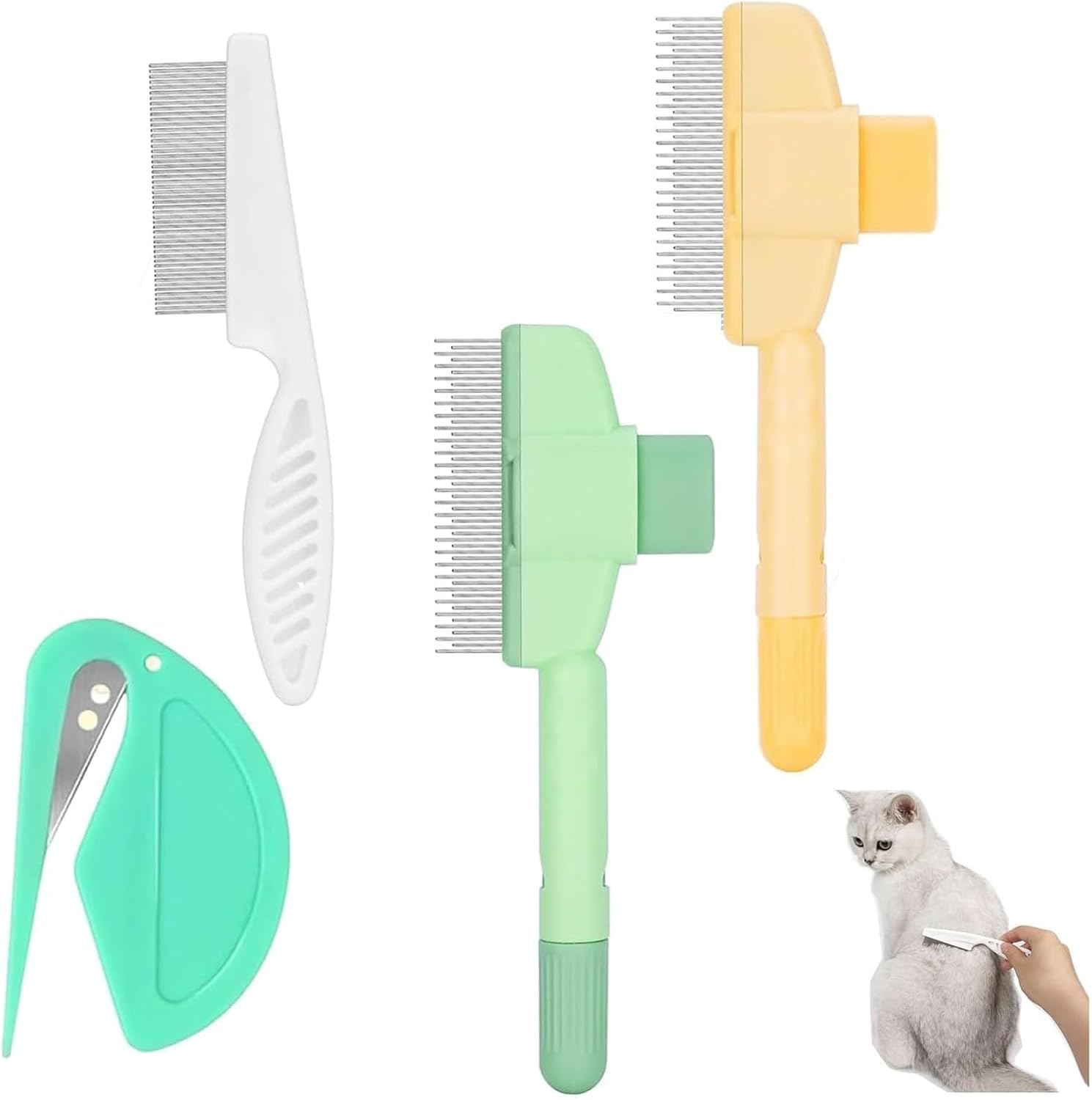 Alriedy Set of 4 Self-Cleaning Flea Combs - Premium Cat Comb & Dog Comb | Double Sided Fur Flash Brush with Stainless Steel Tines | for Long/Short Hair, Fleas, Ticks & Hair Removal image number 5