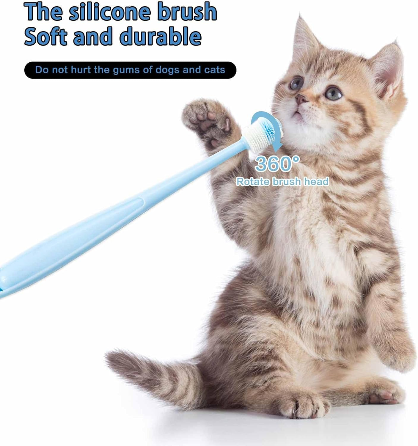 2 Pcs Small Dog Toothbrush Cat Tooth Brush 360 Degree Soft Silicone Pet Toothbrush Tiny Toothbrush Cat Dental Care Puppy Dogs Pet Tooth Cleaning Kit Deep Clean for Small Dog & Cat (Pink+Blue) image number 2