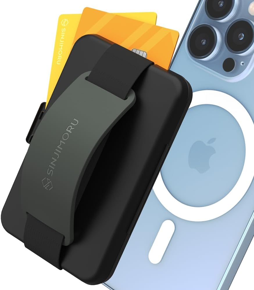 Sinjimoru for Magsafe Wallet, Secure Hard Lock Magnetic Card Holder as a Magsafe Stand and Magsafe Grip for Iphone 17 16 15 14 13. M-Card Zip Olive Grey - Blue image number 5