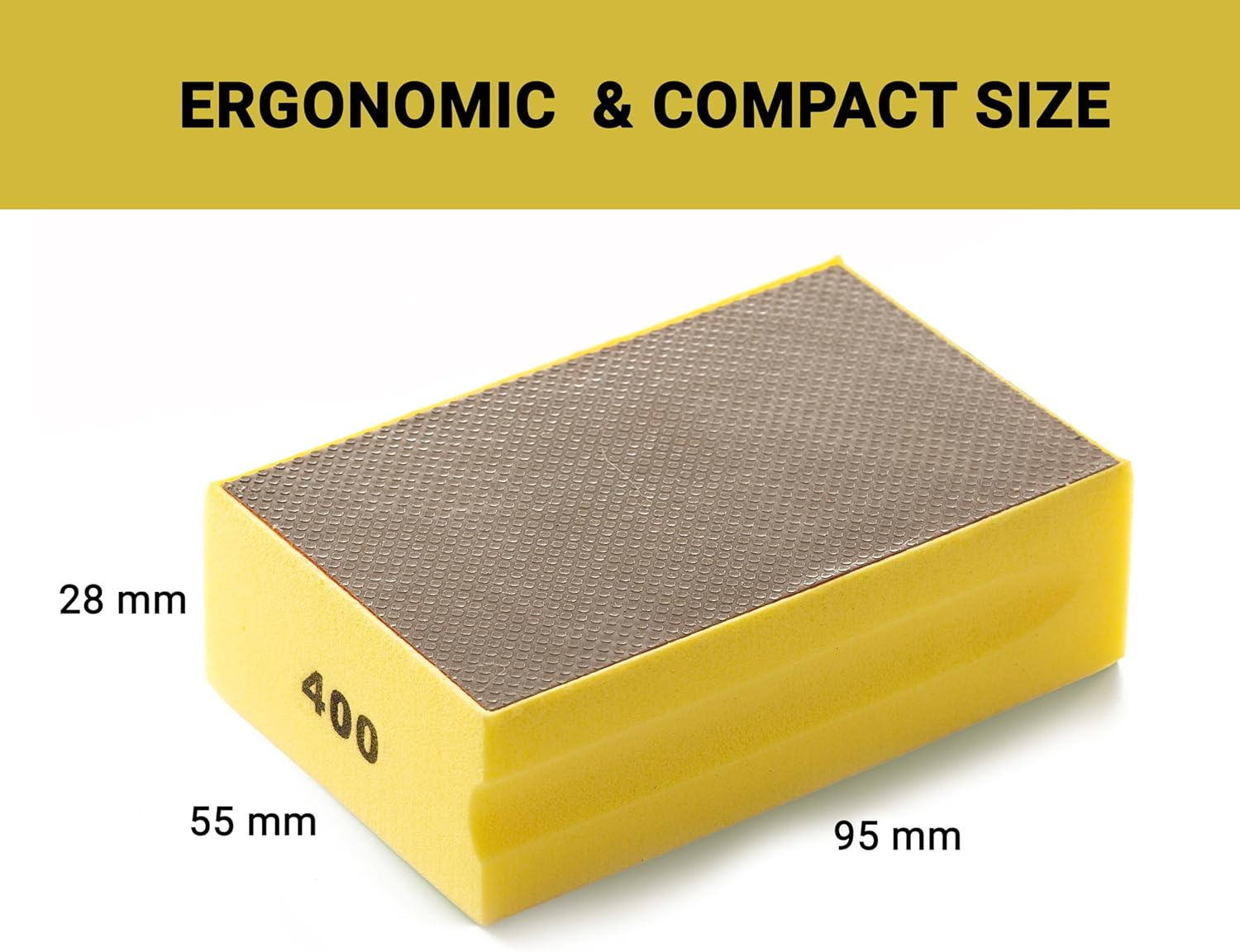 GLASS POLISH PRO Diamond Hand Polishing Pad, Grit 400 Fine Foam Sanding Block for Finer Finishes and Smooth Sanding of Glass, Tiles, Ceramics, Concrete, Granite, Marble, and More - GP15101 image number 1