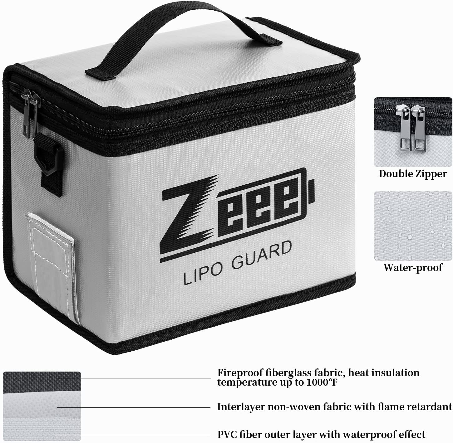 Zeee Lipo Safe Bag Fireproof Explosionproof Bag Large Capacity Lipo Battery Storage Guard Safe Pouch for Charge & Storage(8.46 X 6.5 X 5.71In) image number 4
