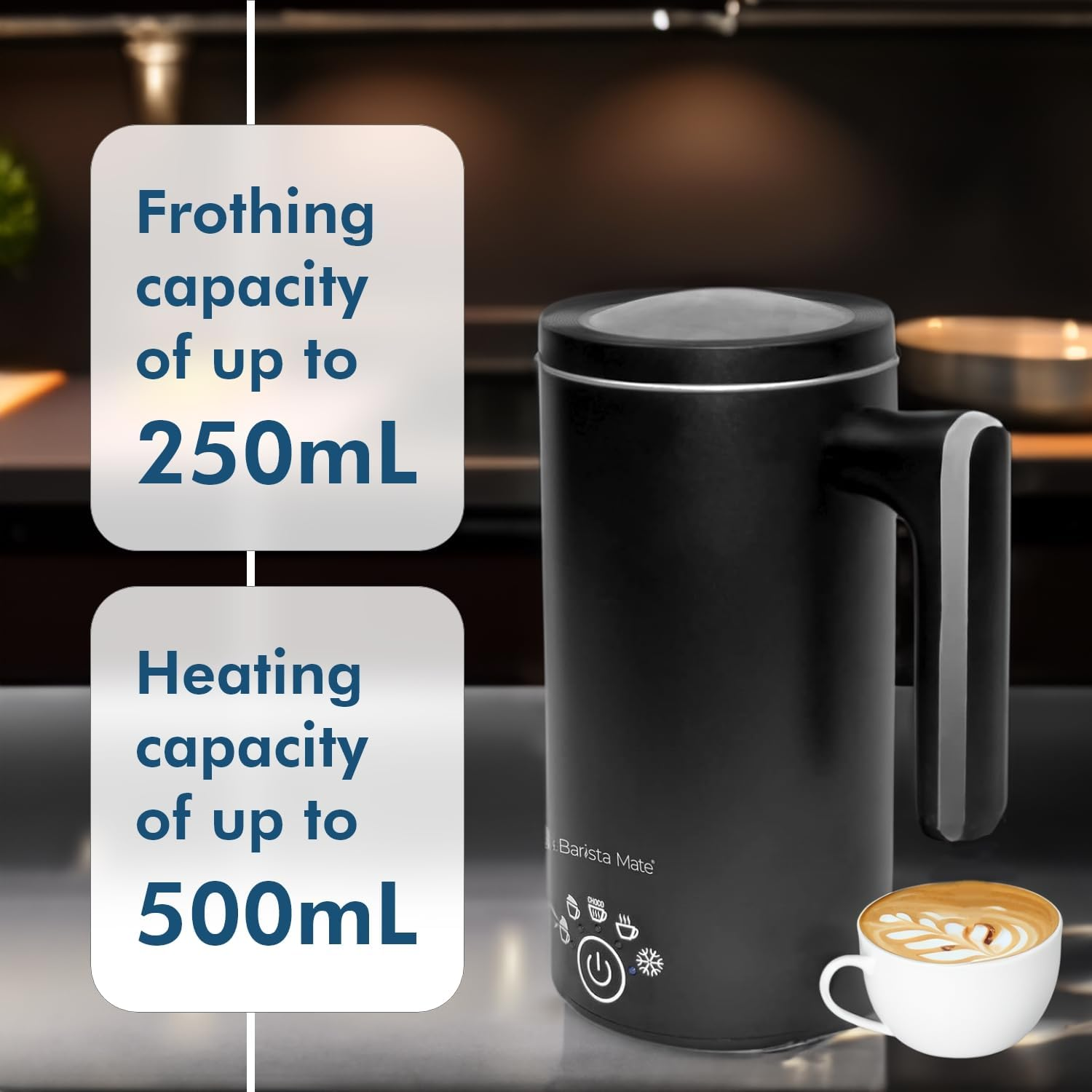 Healthy Choice Barista Mate Hot & Cold Milk Frother Cold Froth with a Frothing Capacity up to 250Ml and a Heating Capacity up to 500Ml | Colour - Black, Power - 500W
