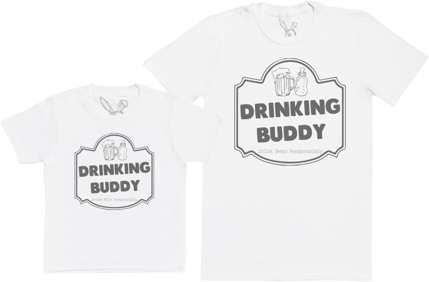 Zarlivia Clothing Drinking Buddy, Drink Milk - Kid'S Gift Set with Kid'S T-Shirt & Father'S T-Shirt - White - XL & 5-6 Yrs