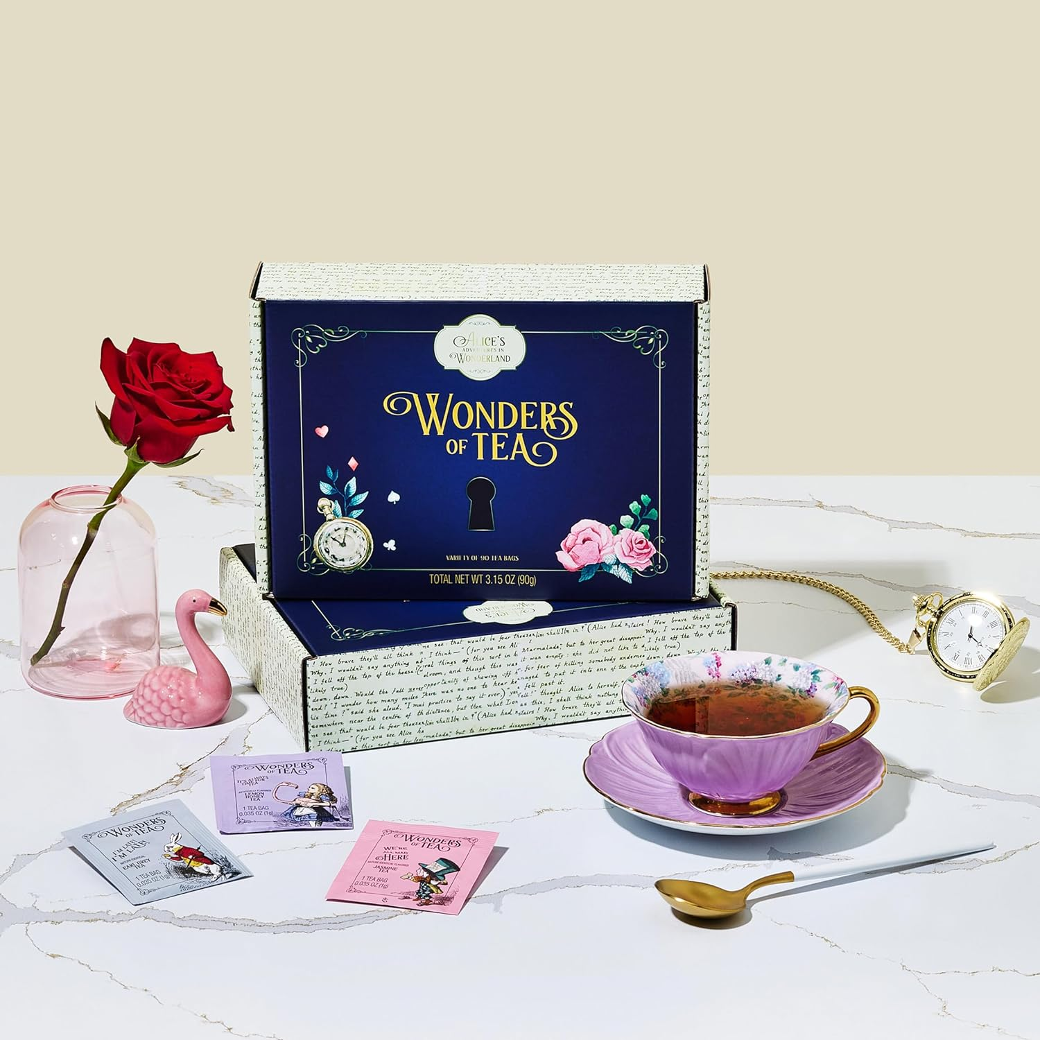 Thoughtfully Alice&rsquo;S Adventures in Wonderland, Wonder of Tea Gift Set, Tea Sampler Includes 6 Flavours of Tea with Book Quotes and Illustrations, Set of 90
