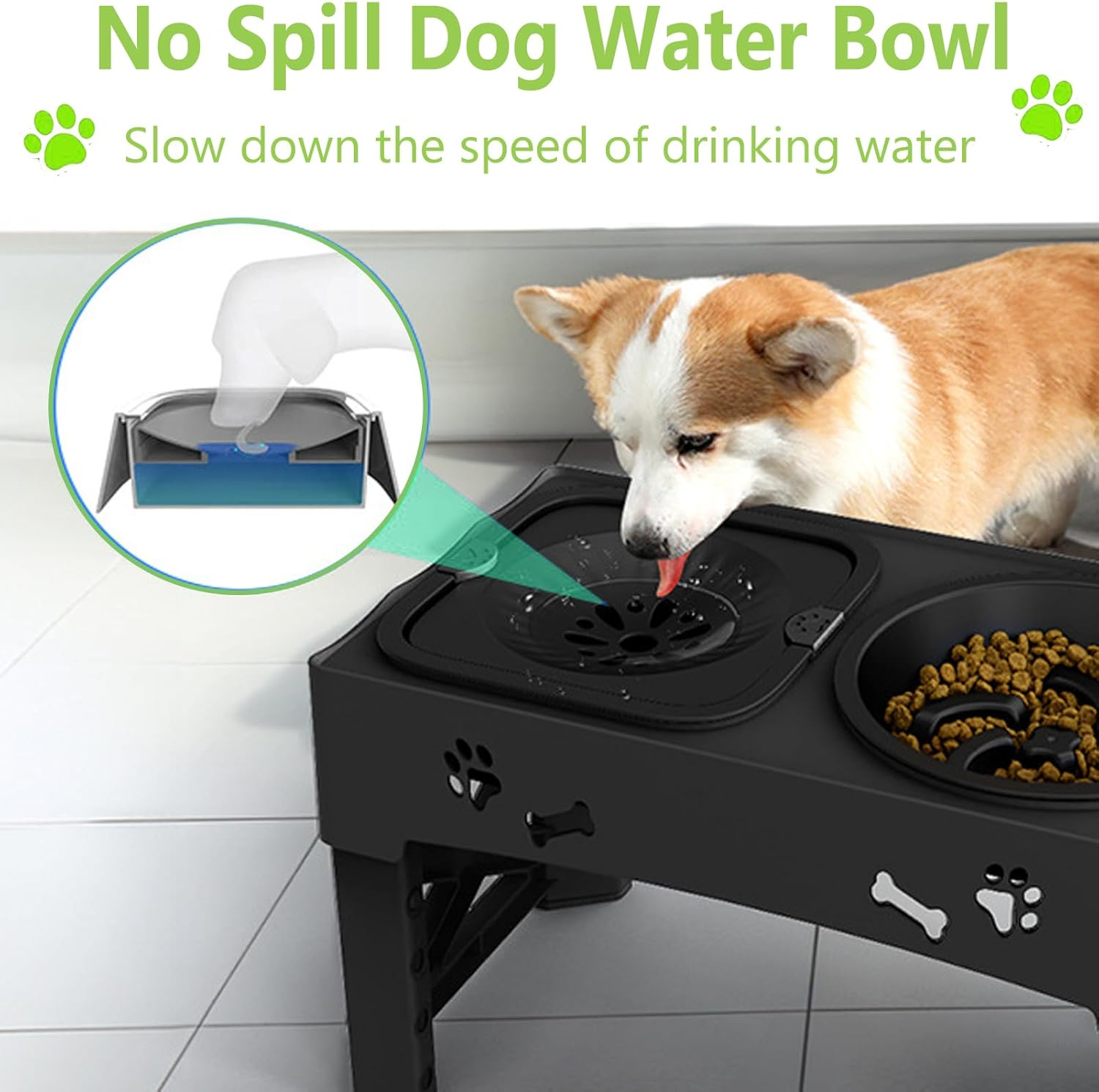 Elevated Dog Bowls,Foldable Raised Dog Bowls with No Spill Dog Water Bowl and Slow Feeder,5 Heights Adjustable Dog Food Bowl for Small Medium Large Dogs,Cats &Pets ﻿ image number 2