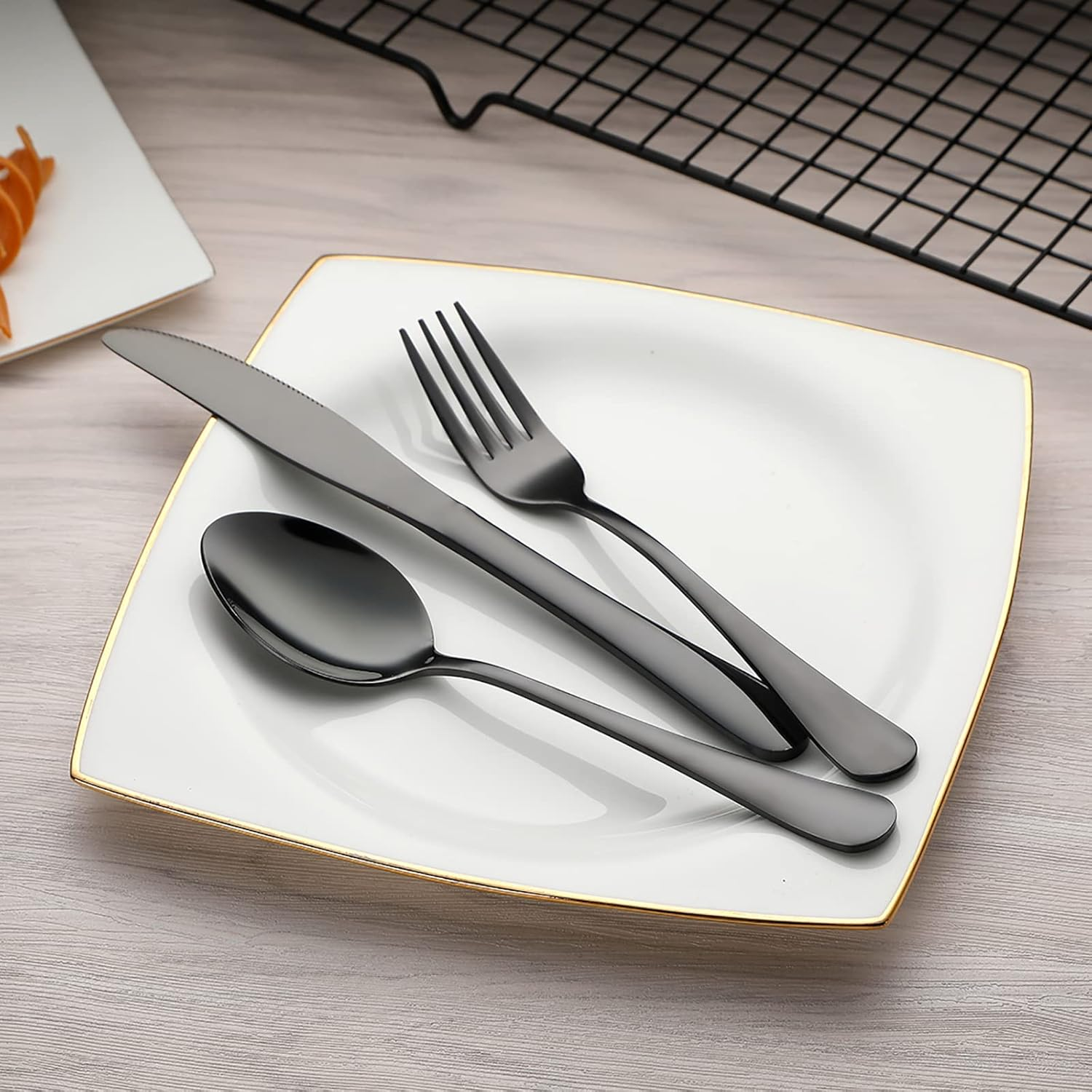 DEVICO Portable Utensils, Travel Camping Cutlery Set, 8-Piece Including Knife Fork Spoon Chopsticks Cleaning Brush Straws Portable Case, Stainless Steel Flatware Set (Black)