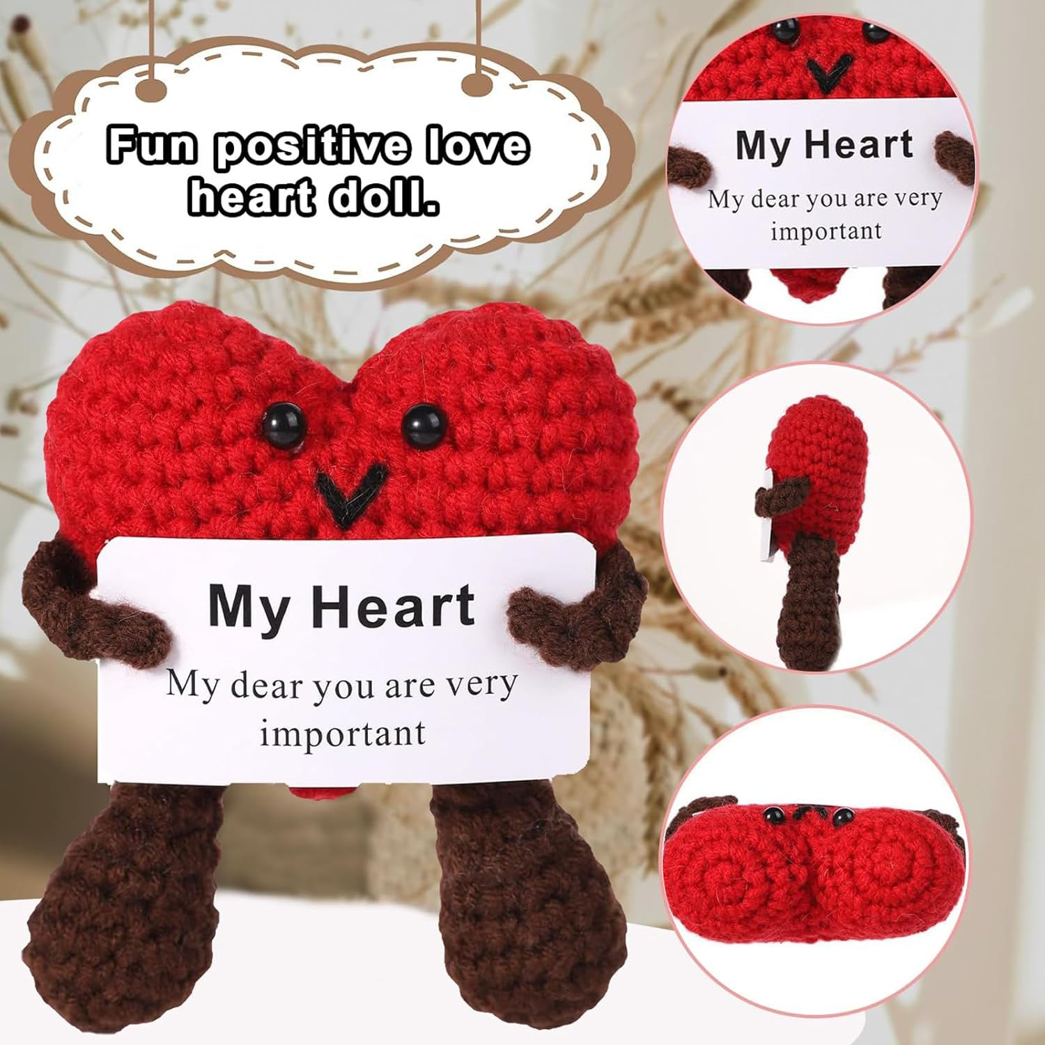 YQQZQ Love Heart Crochet,Knitted Heart Ornament,Car Decor,Room Decor Knitted Heart Ornaments image number 2