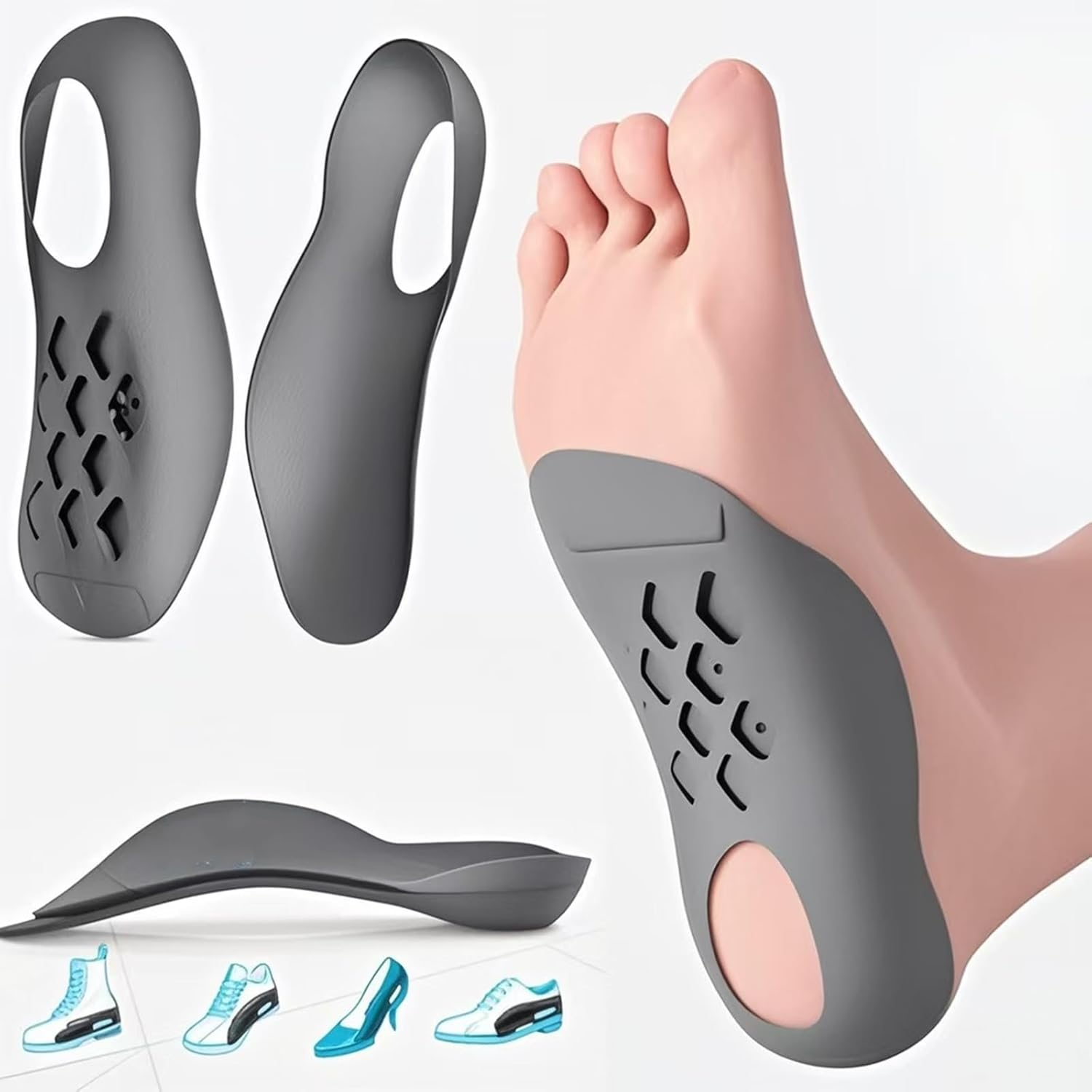 Insoles Arch Support Inserts Orthotics Shoe Inserts for Men Women,Rapidly Relief Plantar Fasciitis Foot Pain, Flat Feet, High Arch,Over Pronation,X/O Legs Correction-M.Gray