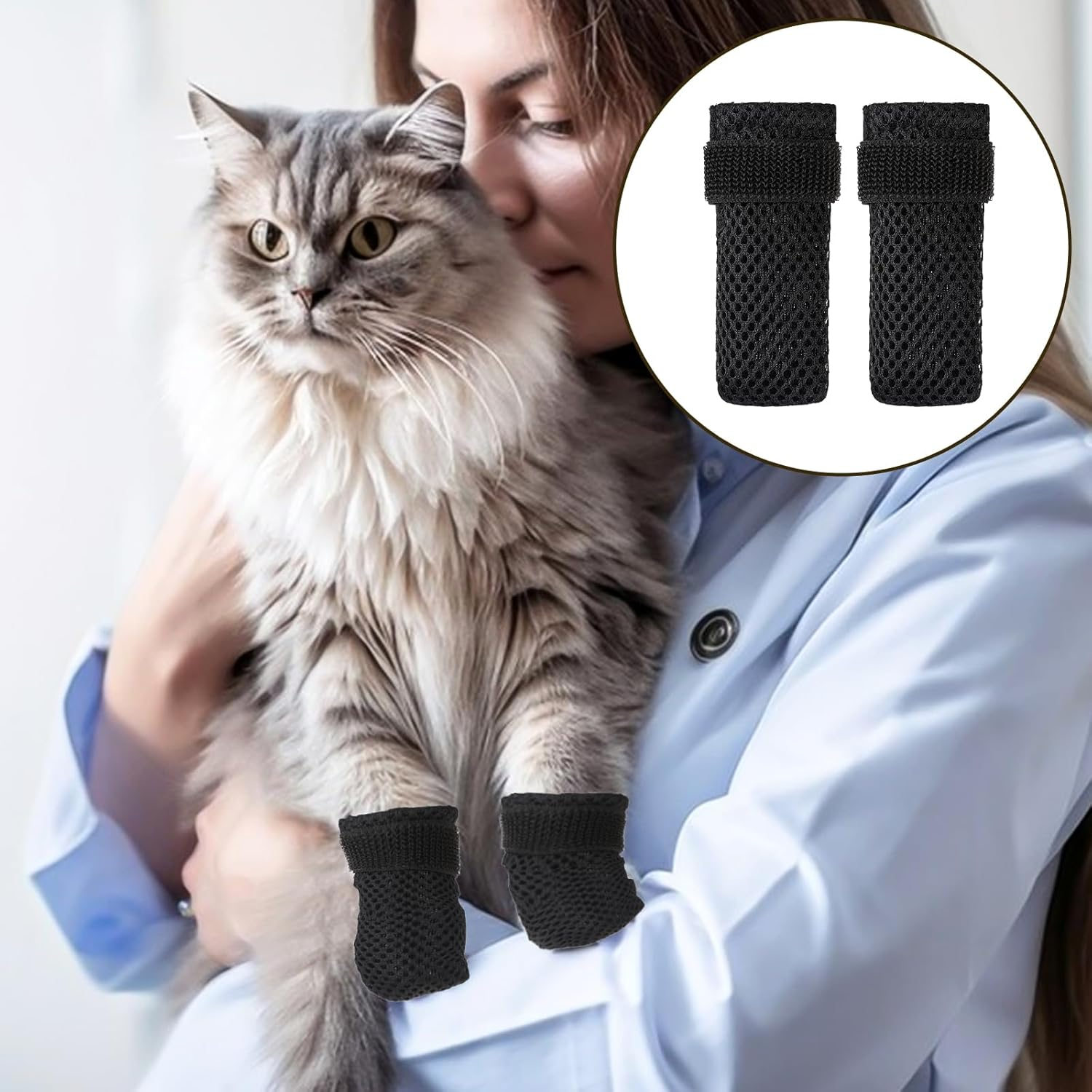 KALIONE Cat Boots - 4 Packs Claw Covers, Black anti Scratch Mittens, Breathable Mesh Foot Covers, Adjustable Claw Protectors for Indoor Cat Bathing & Nail Cutting image number 2