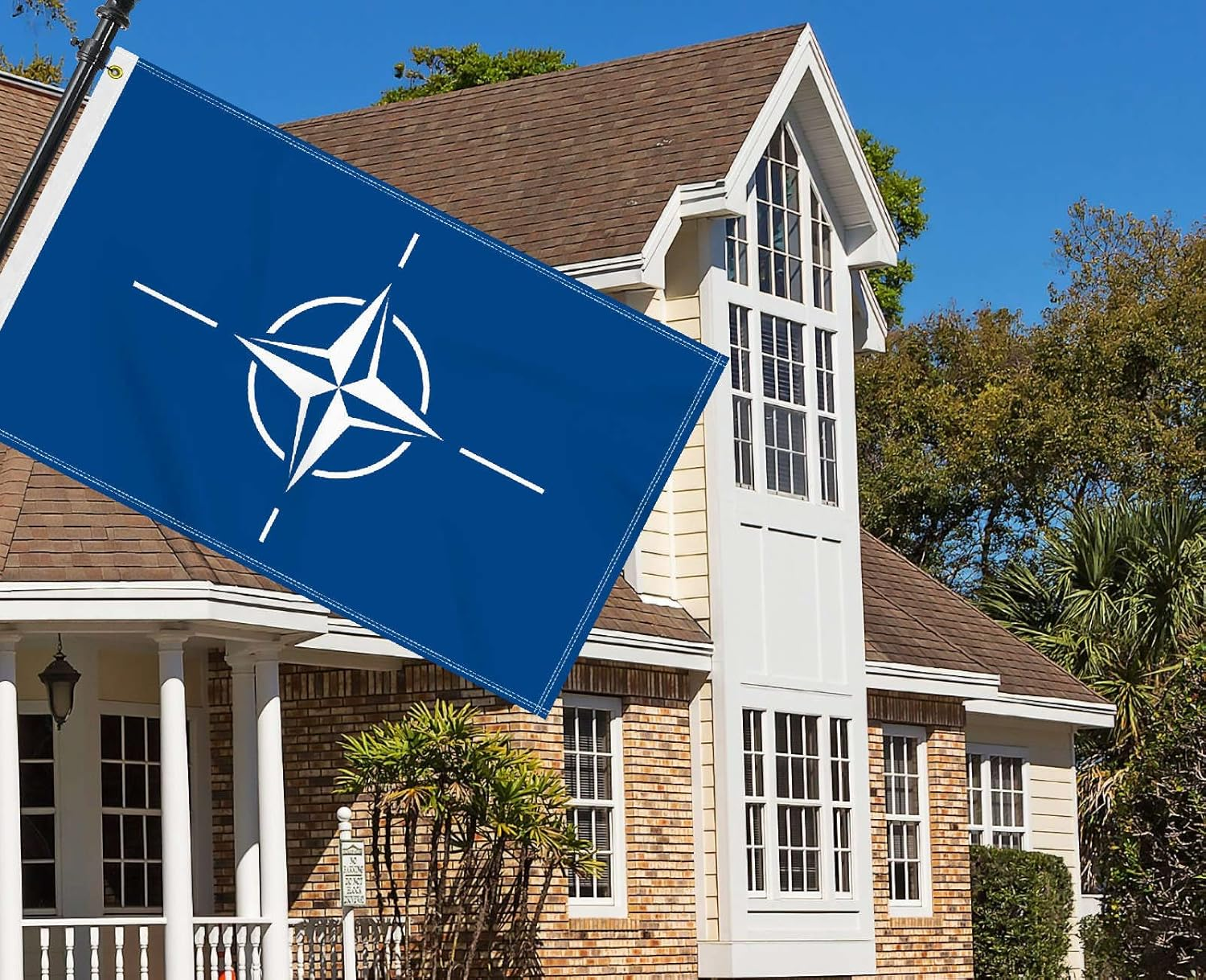 3&times;5 FT Large Nato Flag, 90&times;150 CM Big 100D North Atlantic Treaty Organization Outdoor Banner,Tiny Doube Side Printing Decor for Patio Garden with Brass Gromment image number 1
