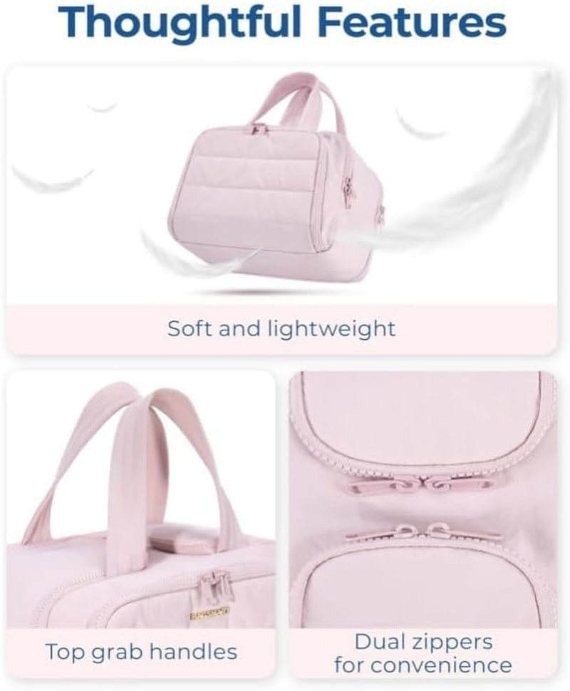 Travel Cosmetic Bag - Large Capacity Wide-Open Toiletry Bag for Women | Waterproof & Lightweight 4-In-1 Multi-Functional Organizer (Sweet Pink) - Cream image number 5