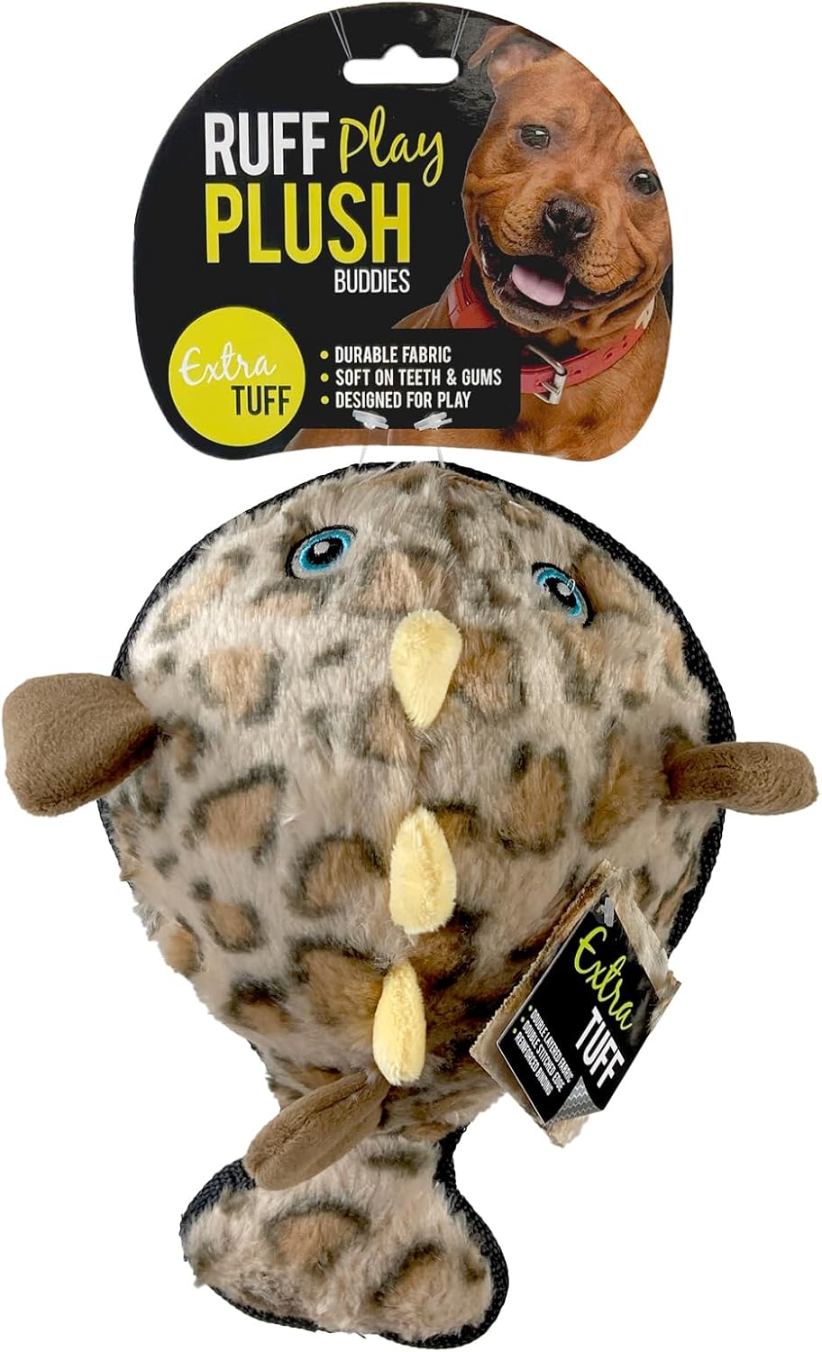 Ruff Play Extra Tuff Plush Blowfish Dog Toy, Brown - Dog Teething Toy, Chew Toys, Extremely Durable, for Aggressive Chewers, Extra Tough Dog Toys, Aids Dogs Dental Health image number 2