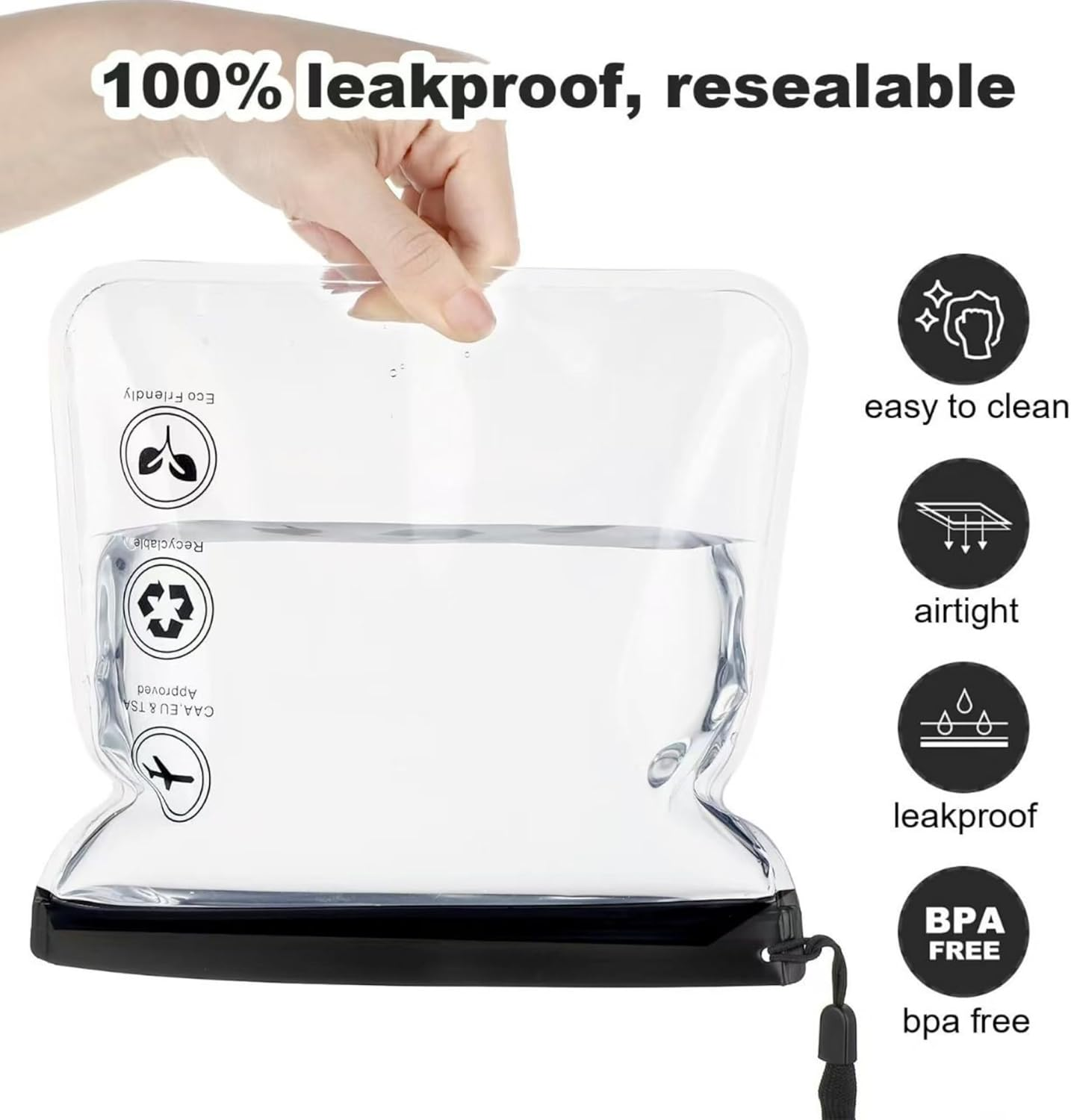 4Pcs Transparent Safety Wash Bag, Waterproof and Leak-Proof Travel Liquid Bag, EVA Waterproof Cosmetic Bag, Portable Travel Wash Bag,Black - Grey image number 2