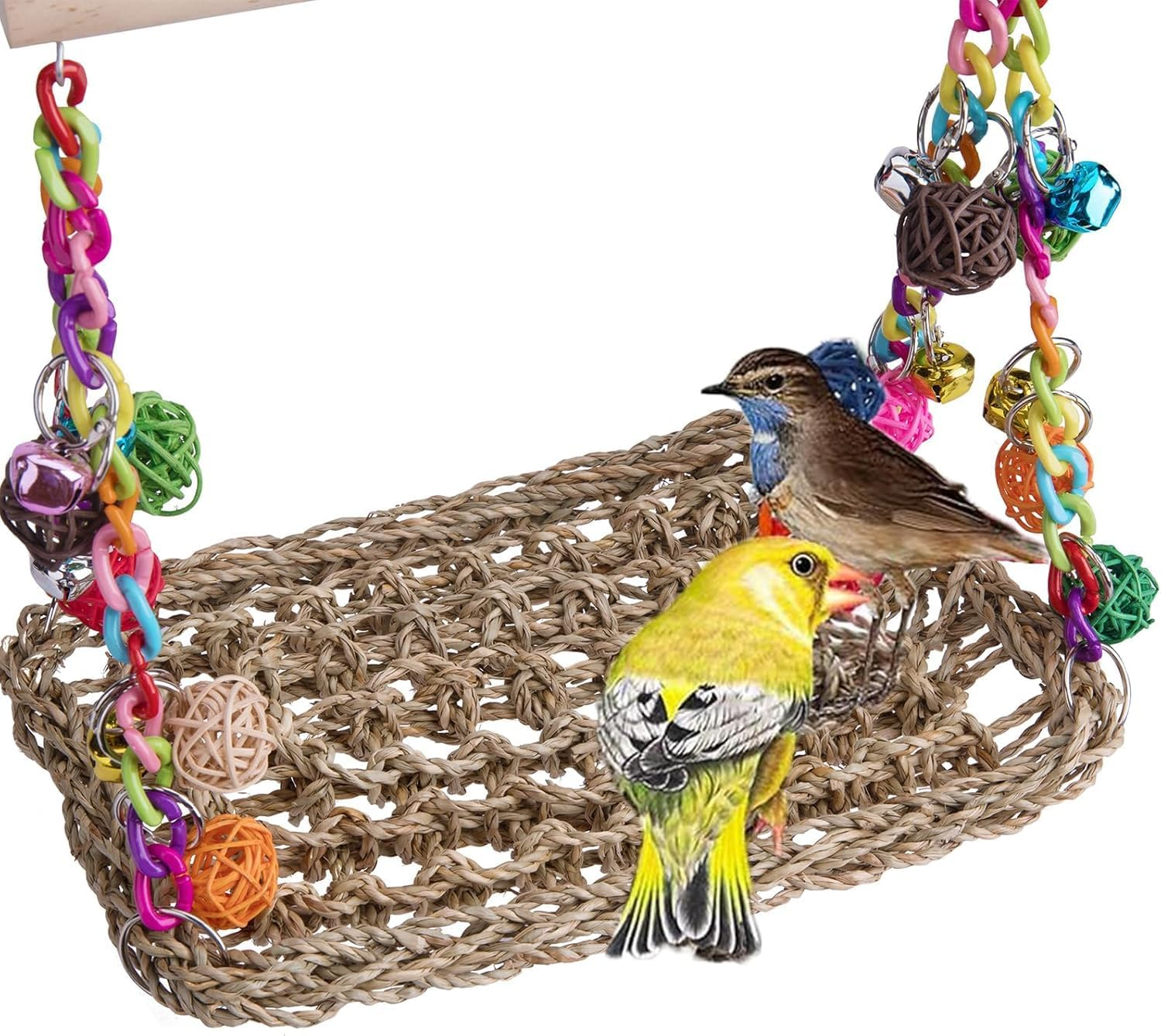 Cozioz Cozioz Bird Swing Toy with Wooden Perch &ndash; Seagrass Woven Parrot Platform, Hanging Hammock & Chewing Toy &ndash; Ideal for Parakeets, Budgies, Conures, Cockatiels & Lovebirds image number 5