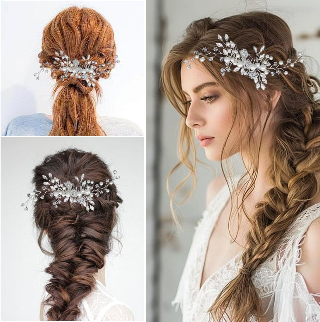 Flower Wedding Hair Comb Silver Pearl Headpiece Bridal Hair Accessories for Women and Girls image number 1