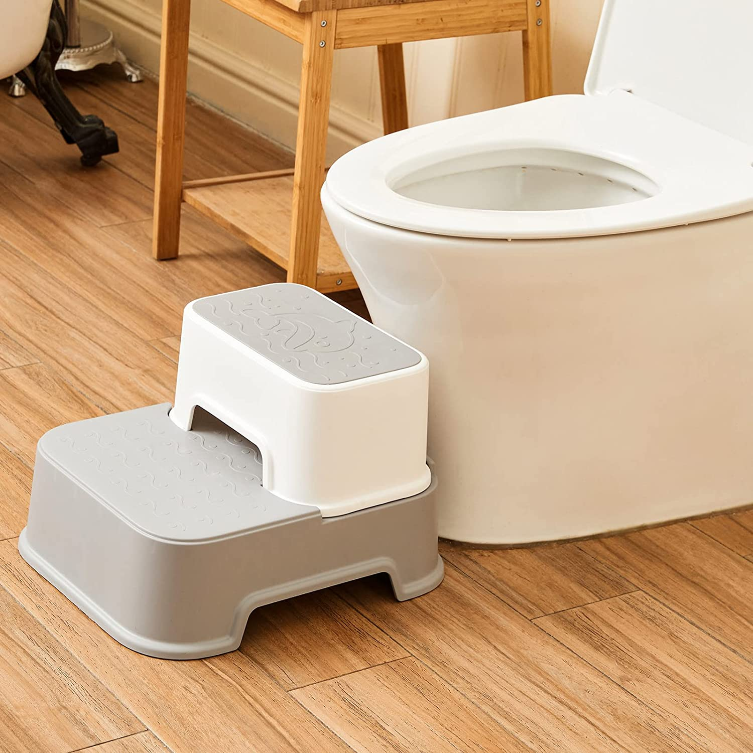 Toddler Step Stool (2 Packs,Grey),2 Step Stool for Bathroom,Kids Step Stool for Potty Training,Toilet Stool, Slip Resistant - Grey - 2 Packs image number 2