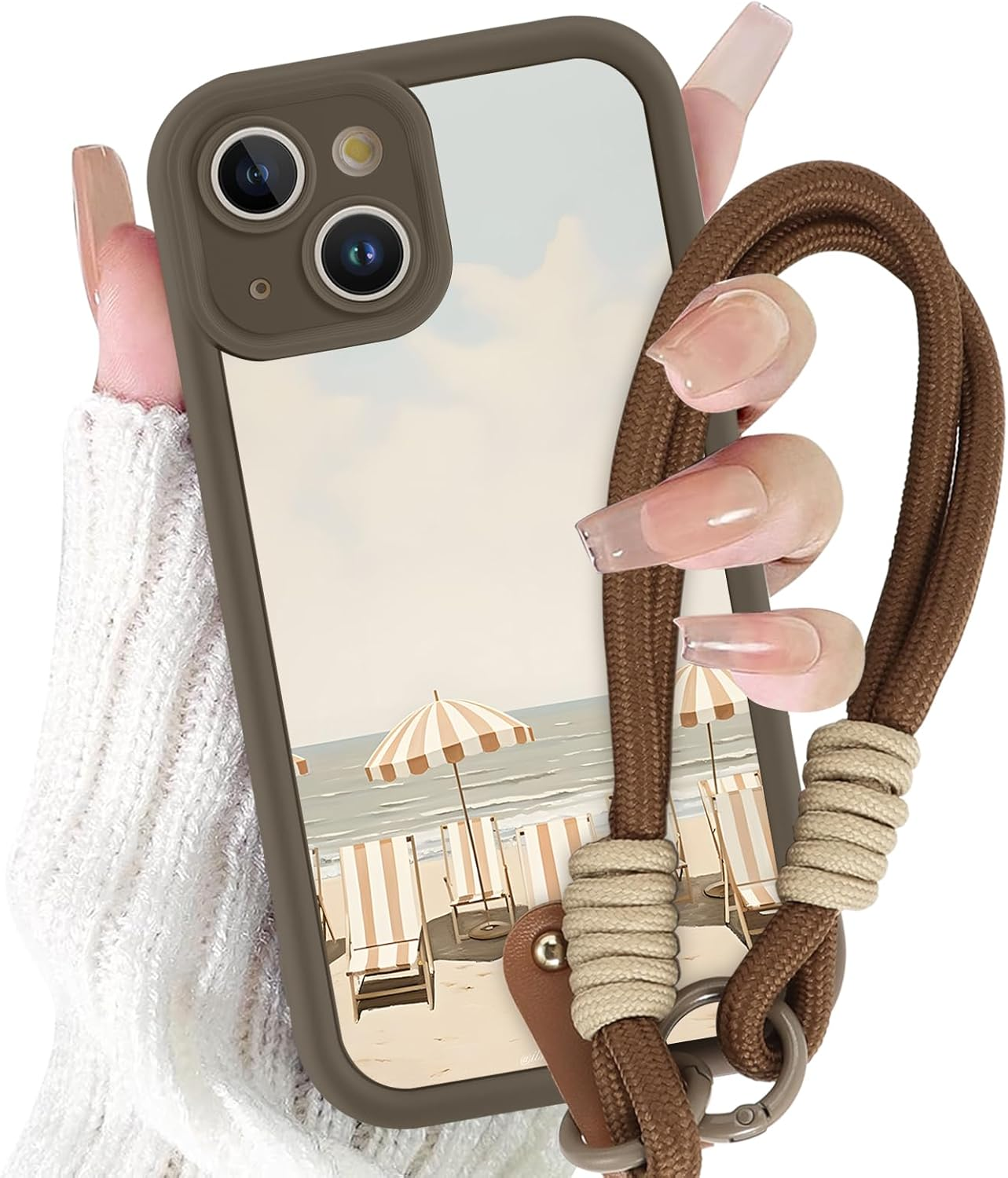 Yoedge Mobile Phone Case for Iphone 15, Case with Strap Chain, Cord Protective Case with Collage Aesthetic Coral Shells Pattern with Cord for Hanging Cover, Silicone Case 6.1 Inches, Puzzle