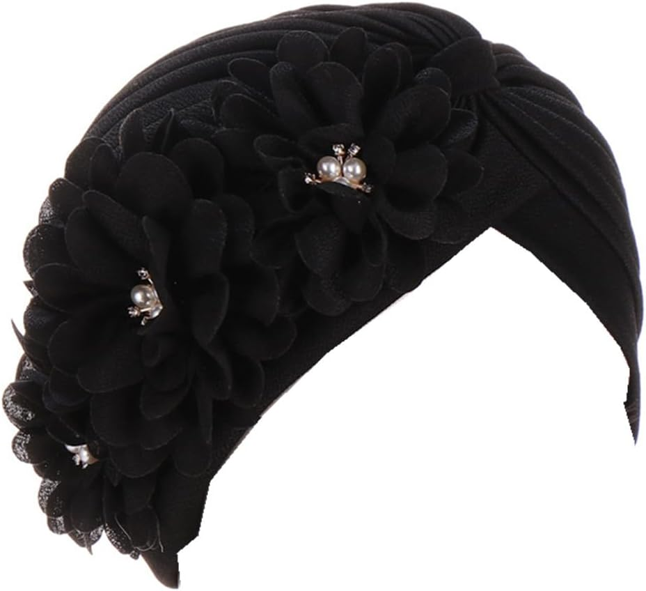 YYAOJHAO Women Flower Turban Hats - Ruffle Pre Tied Headwrap Caps Chemo Beanies Hijab Headscarf for Cancer Patient Hair Loss