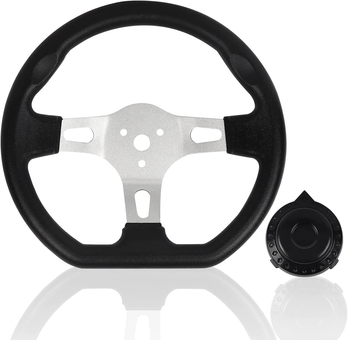 10.5Inch/27Cm Kart Steering Wheel - 3 Spokes Quick Release Off-Road Cart Steering Wheel Interior with Holes for Go Kart Beach Kart Replacement Vehicle Universal (10.5Inch/27Cm - Black) image number 4