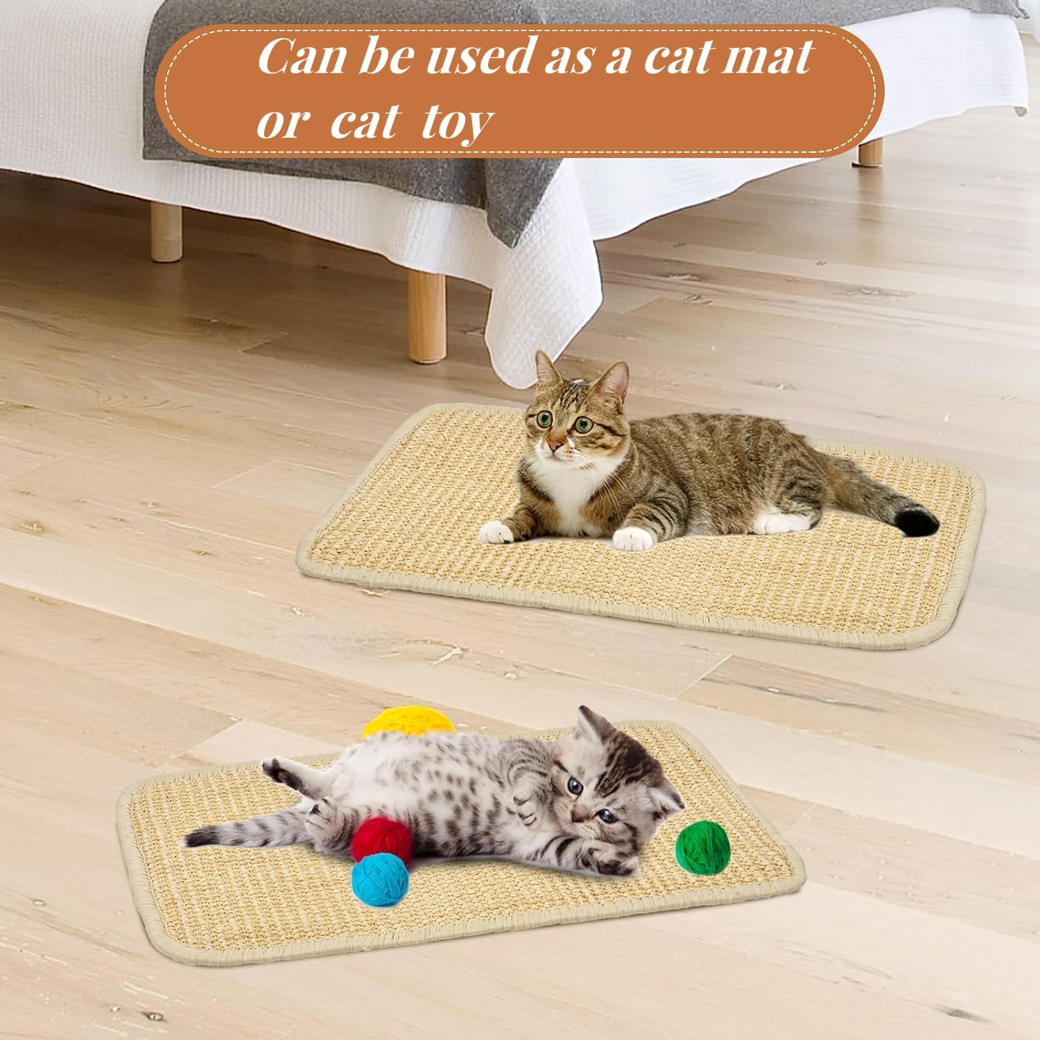 Pack of 3 Cat Scratching Mat 50 X 20 Cm, Natural Sisal Cat Scratching Pad with Adhesive Loop Tape, Cat Scratching Furniture Protective Rug + 1 Sisal Ball image number 2