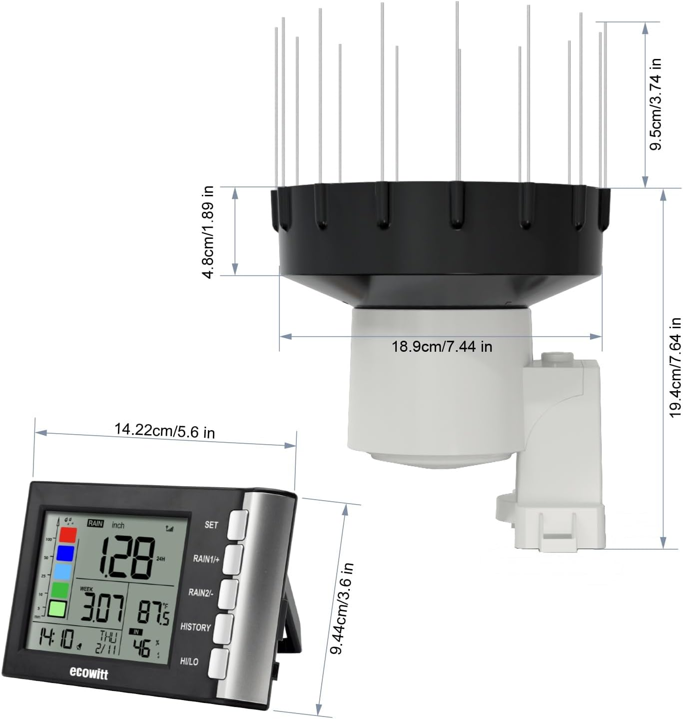 ECOWITT WH5360CH Rain Gauge, Includes WH40H Rain Collector Sensor and Indoor Display Console, 433 Mhz image number 2