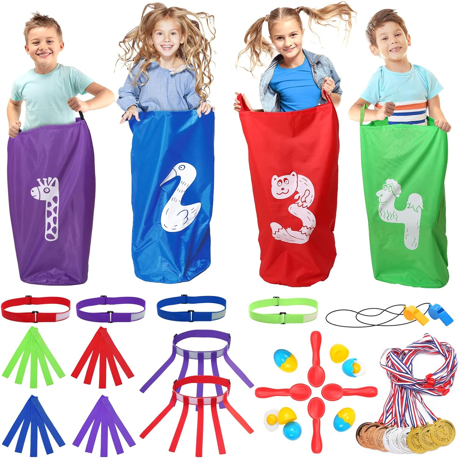 Skirfy Potato Sack Race Bags, Egg and Spoon Race, Carnival Games 3-Legged Relay Race Bands, Outdoor Games for Kids and Adults image number 1
