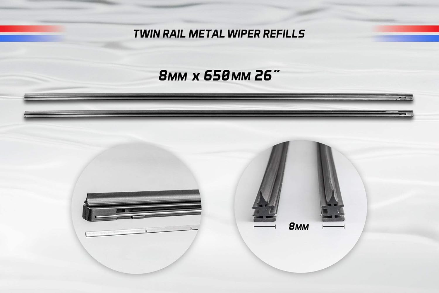 Pair Twin Metal Rail Wiper Refill 8Mm X 650Mm 26"