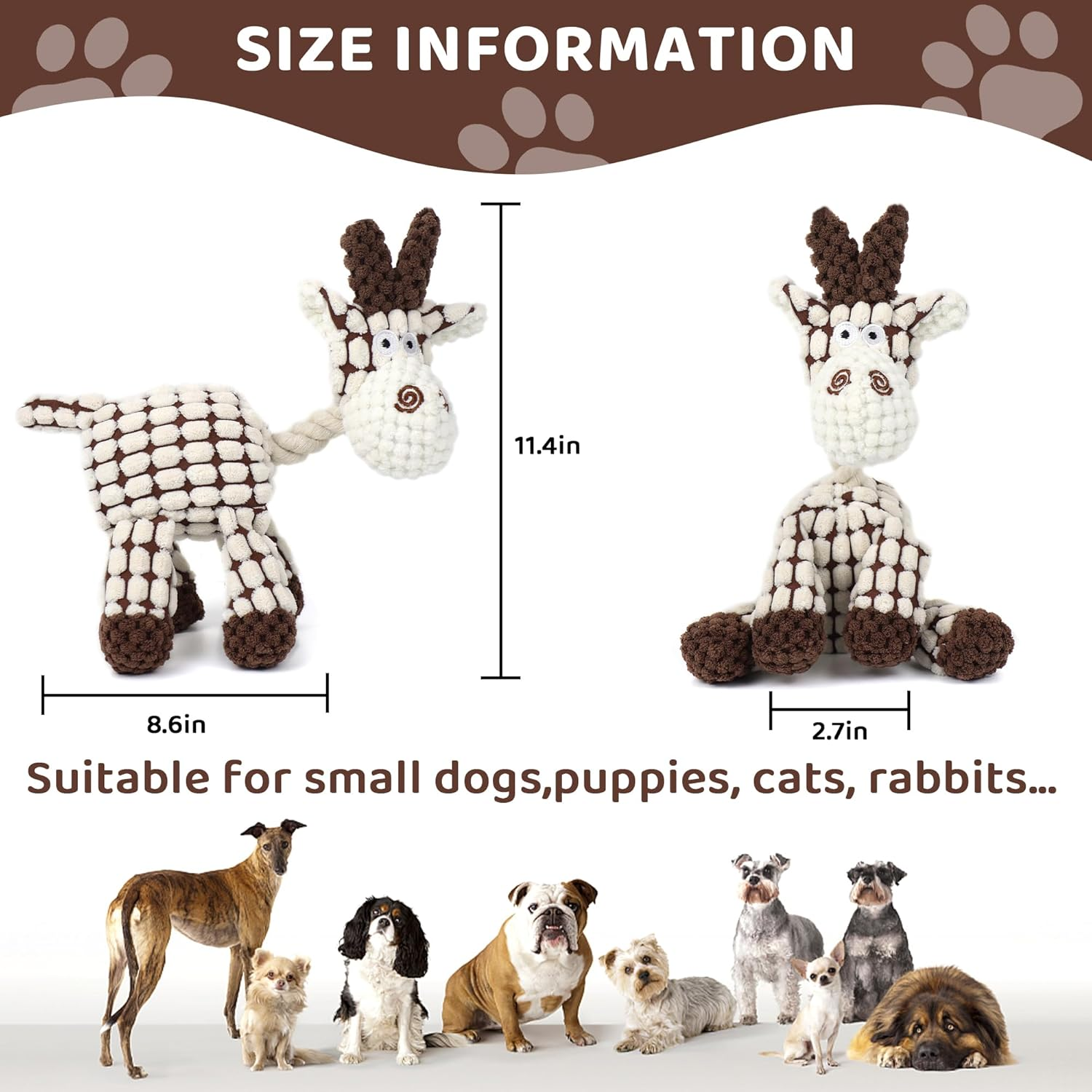 Puppy Squeaker Toys Rope Knot Donkey, Adorable Pet Squeaky Plush Toys, Perfect Companions for Small Dogs Cats Small Animals Chew Toys (White) image number 5