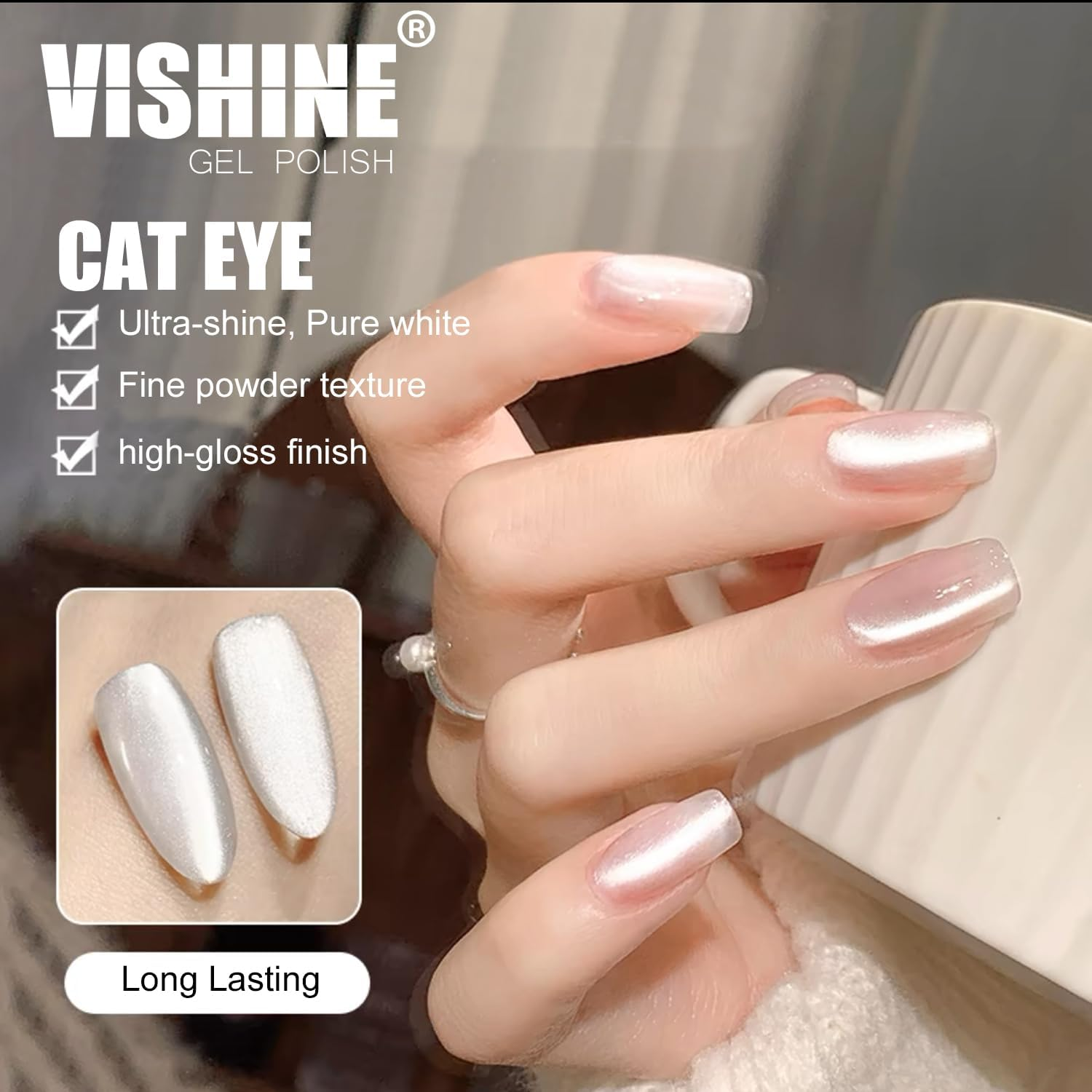 Vishine 16Ml Cat Eye Gel Nail Polish &ndash; Glitter Holographic Magnetic Gel, Reflective Translucent UV Gel, Silvery Moonlight (H002) image number 1