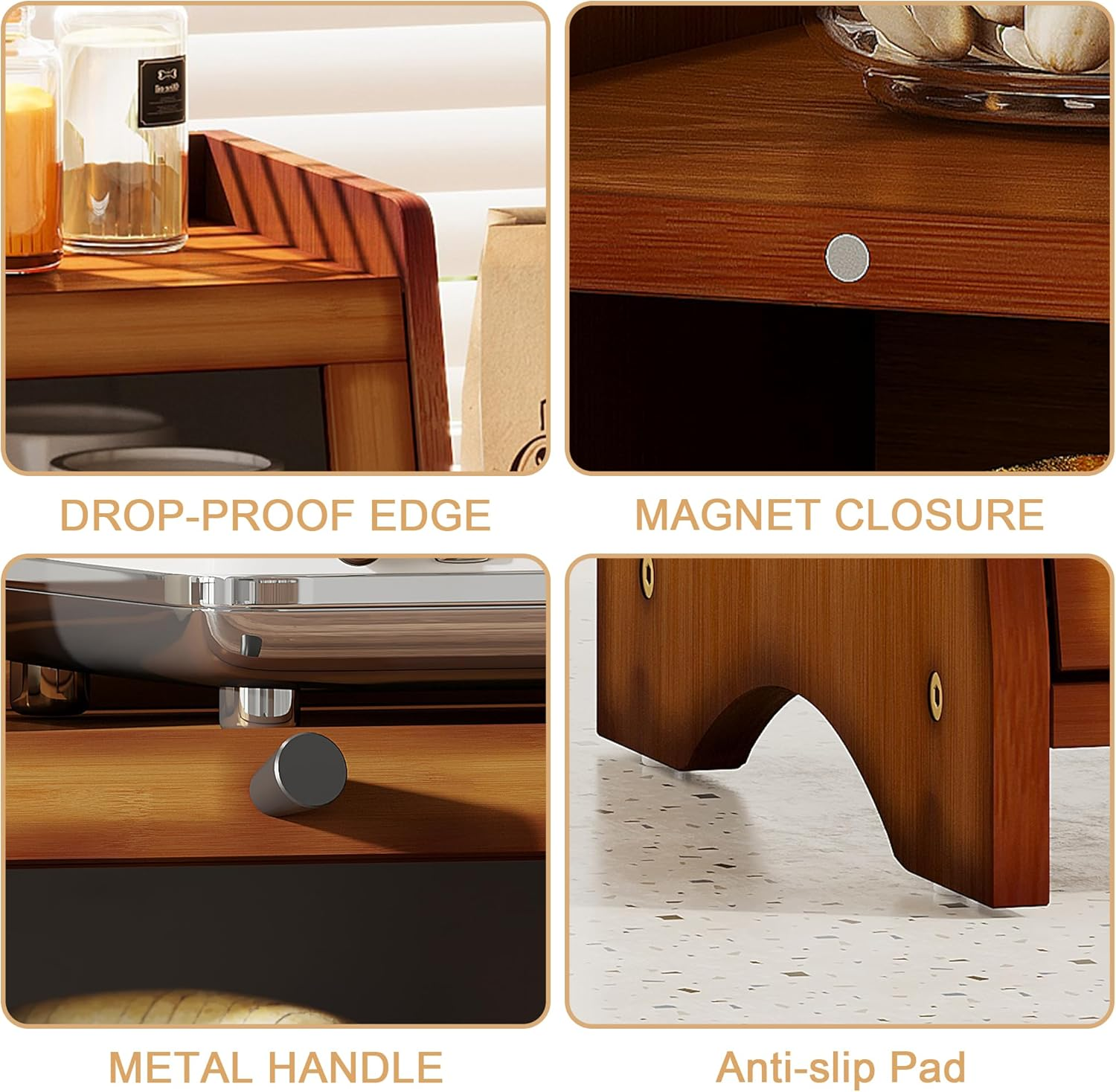 BAMBANG Bread Box for Kitchen Countertop, Extra Large Bamboo Bread Storage Container for Homemade Bread, Double Layer Sourdough Breadox, Bread Bin Organizer for Counter Cabinet Pantry, Brown image number 2