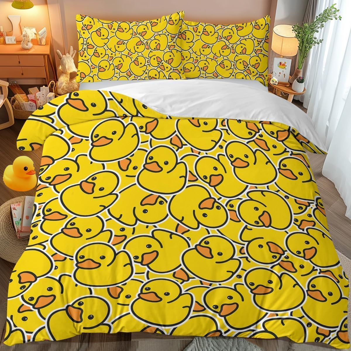 Blessliving Duck Bedding Yellow Rubber Duck Duvet Cover Sets for Kids 3 Pieces Cute Yellow Duckies Comforter Cover Set Cartoon Duck Gifts for Duck Lovers (Single) image number 5