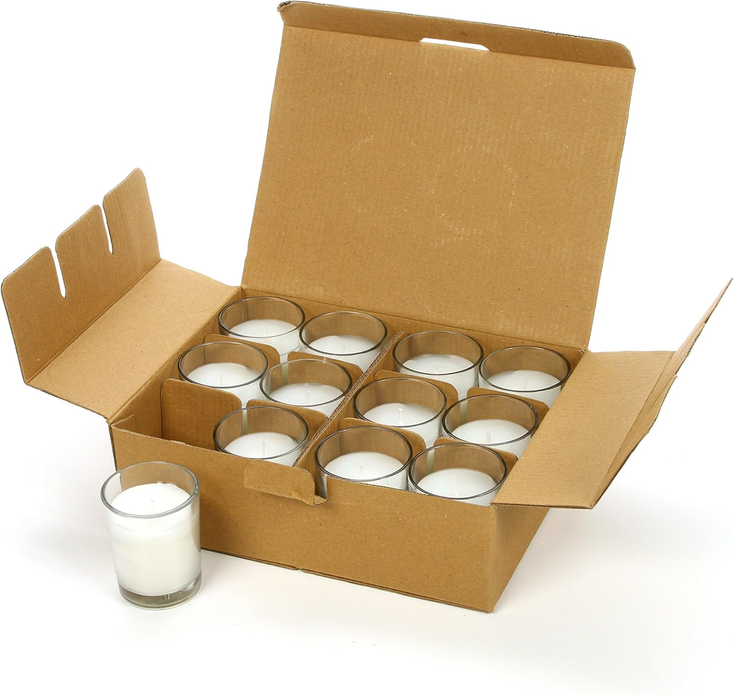 Hosley&reg; Ivory Unscented Clear Glass Filled Votive Candles, Hand Poured Wax Candle Ideal for Aromatherapy Spa Weddings Birthdays Holidays Party (Pack of 12)