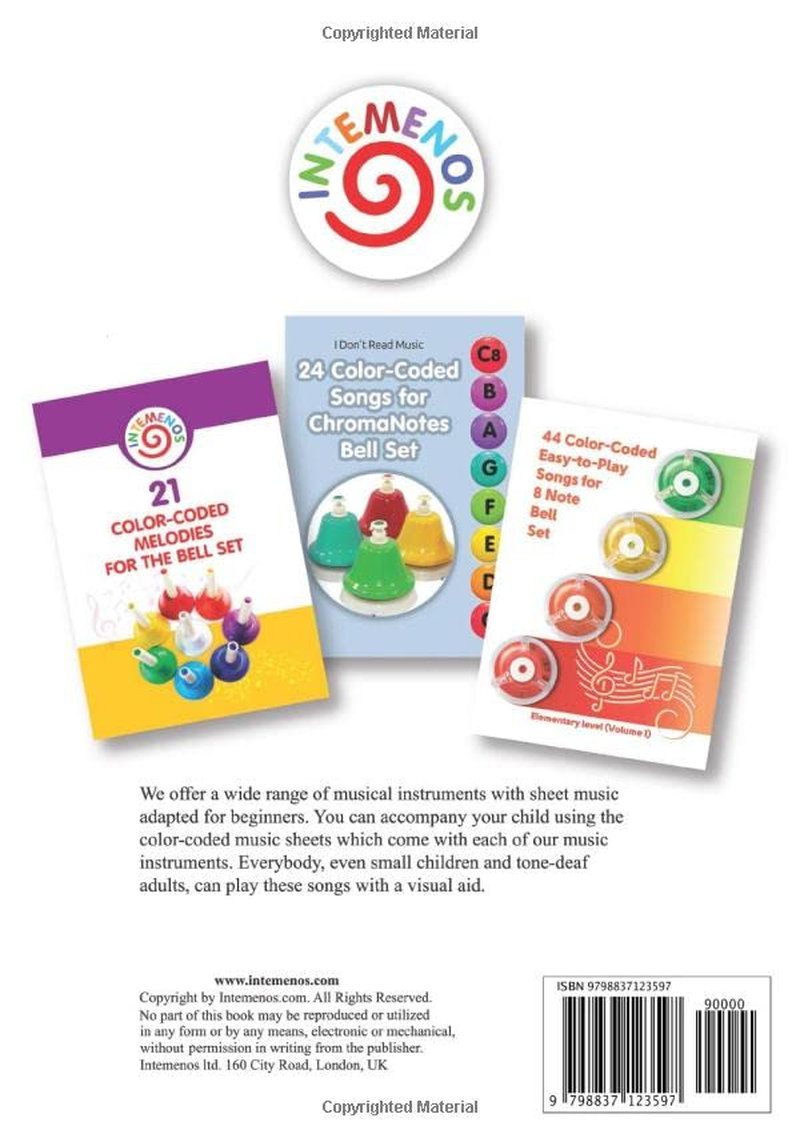 Color-Coded Bell Music for Absolute Beginners of All Ages: 40 Simple Songs for 8 Note Bells image number 1