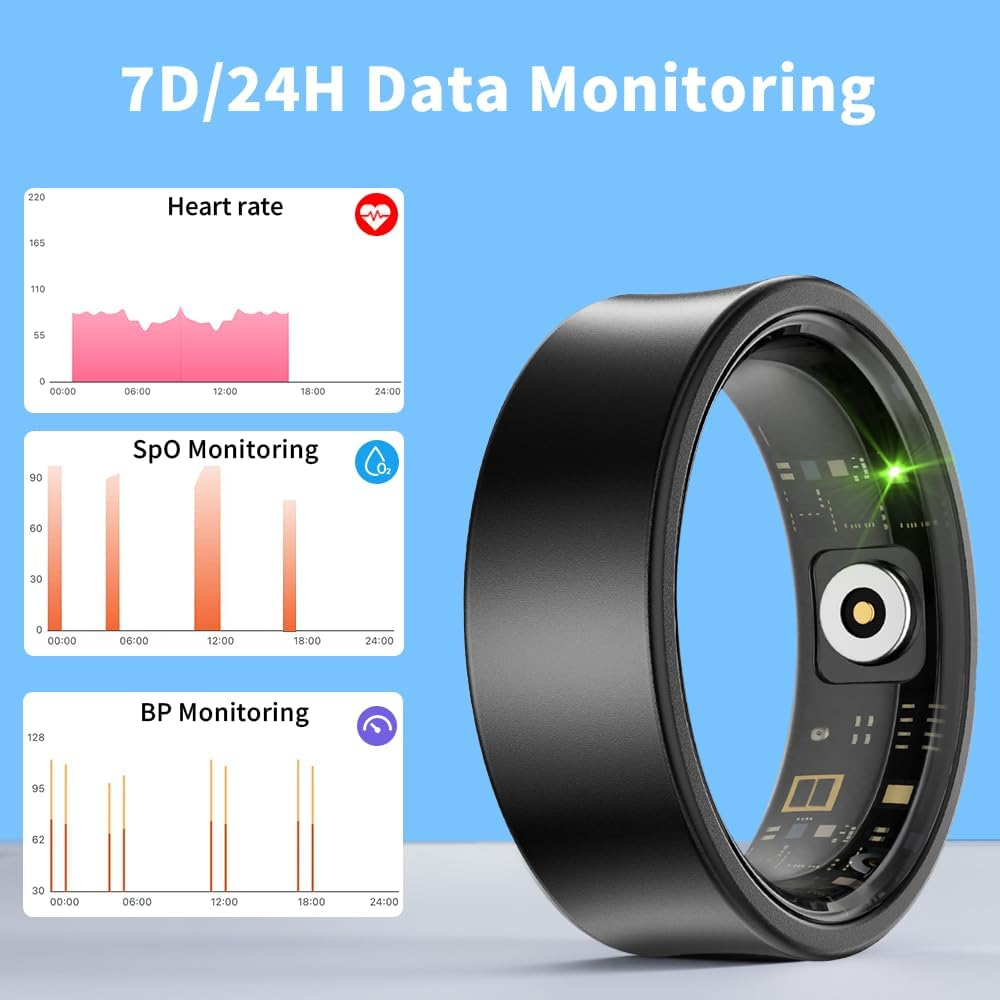 Smart Ring | Fitness Ring | Sleep & Activity Tracker | Health Management | 5-7 Days Battery Life | Magnetic Charging Case | 8 Sports Modes | 5 ATM Waterproof | for Men & Women (Black, 12) image number 3