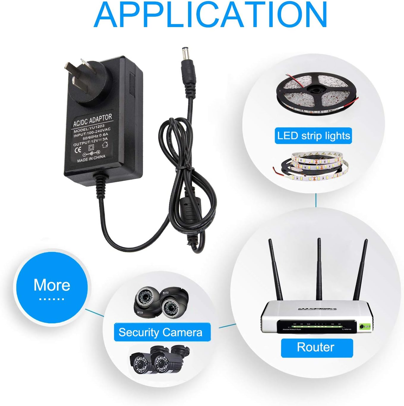 12V 3A Power Adapter, Cfsadapter AC 100V-240V to 12V 3A Power Supply Adapter AC to DC 5.5Mm X 2.5Mm 36W Switching Charger for LCD Monitor, Wireless Router, CCTV Cameras image number 2