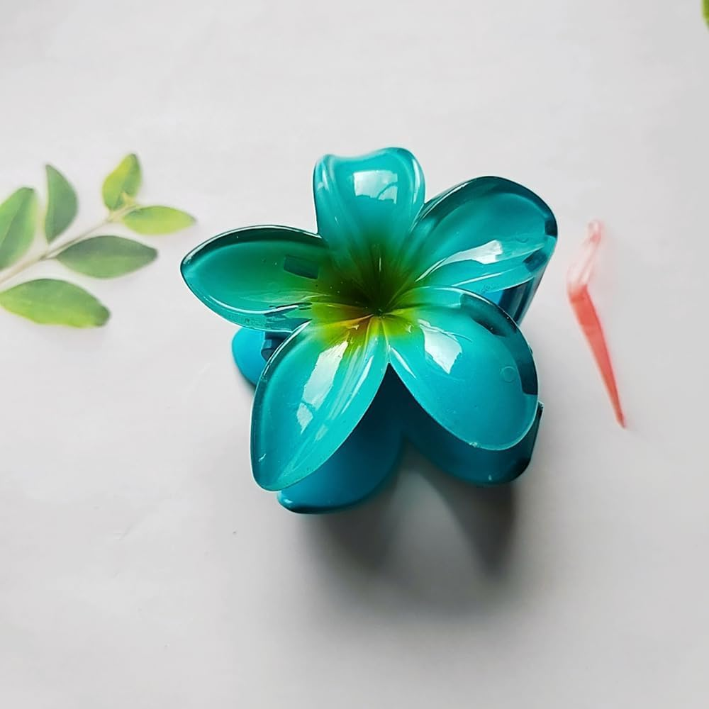 Flower Hair Clips for Women Claw Clips Summer Beaches Fashion Hair Accessories with Gradient Cute Design Barrettes Hold Hair in Place for Thick Thin Hair (Blue, 3Pcs: 1 Large 2 Small) image number 5