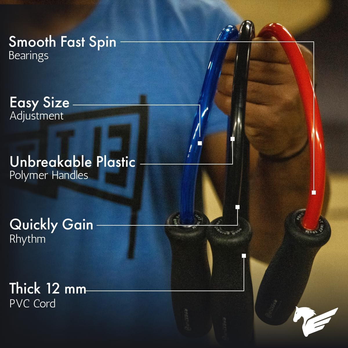 Elitesrs Muay Thai Power Rope 2.0 - Thick 12Mm PVC Cord - Heavy Training Jump Rope (1.3LB) - Upgraded with Dual Ball Bearings for Smooth Spin - Heavy Duty 4.75" Handles - Crimson Red - 9Ft image number 2