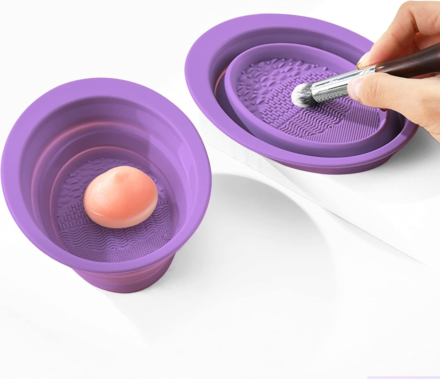 (Purple) - Silicone Makeup Brush Cleaning Mat, Cosmetic Brush Cleaner, Brush Cleaning Pad, Foldable Makeup Brush Cleaning Bowl, Suitable for Makeup Brush, Makeup Sponge, Powder Puff (Purple) image number 1