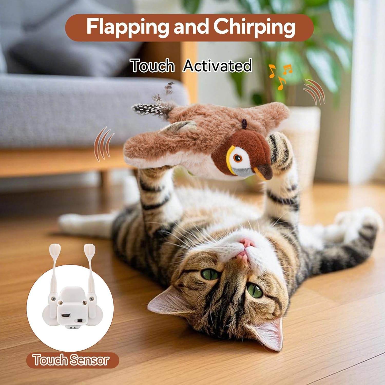 AUSCAT Flappy Bird Cat Toy, Simulated Chirping Bird Cat Toy Flapping Wings, Rechargeable，Interactive Catnip Toys for Indoor Kittens image number 5
