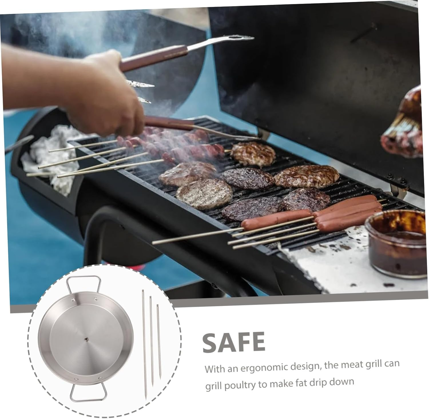 Toddmomy Stainless Steel Chicken Roast Pan with Removable Skewers Vertical Grill Holder for Even Roasting Household BBQ Skewer Rack for Camping and Outdoor Barbecue image number 4