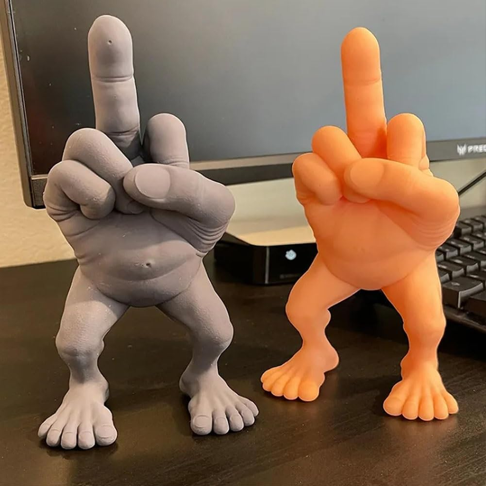 Funny Middle Finger Figure, 3D Figurine Desk Statue - Flesh, 7In image number 4