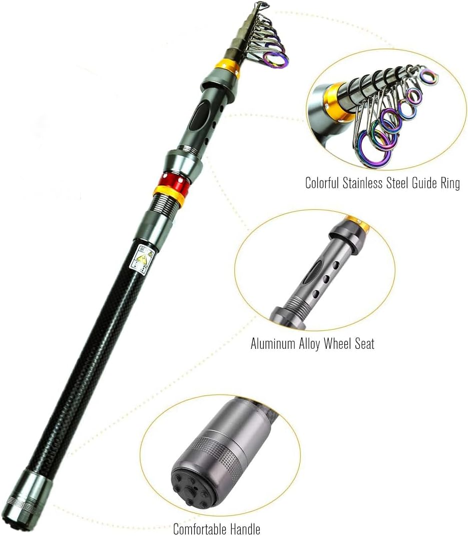 Fishing Rod Kit, Carbon Fiber Reel Combo Pole and Telescopic Fishing with Line Lures Tackle Hooks Reel Carrier Bag for Adults Saltwater Freshwater Travel image number 1