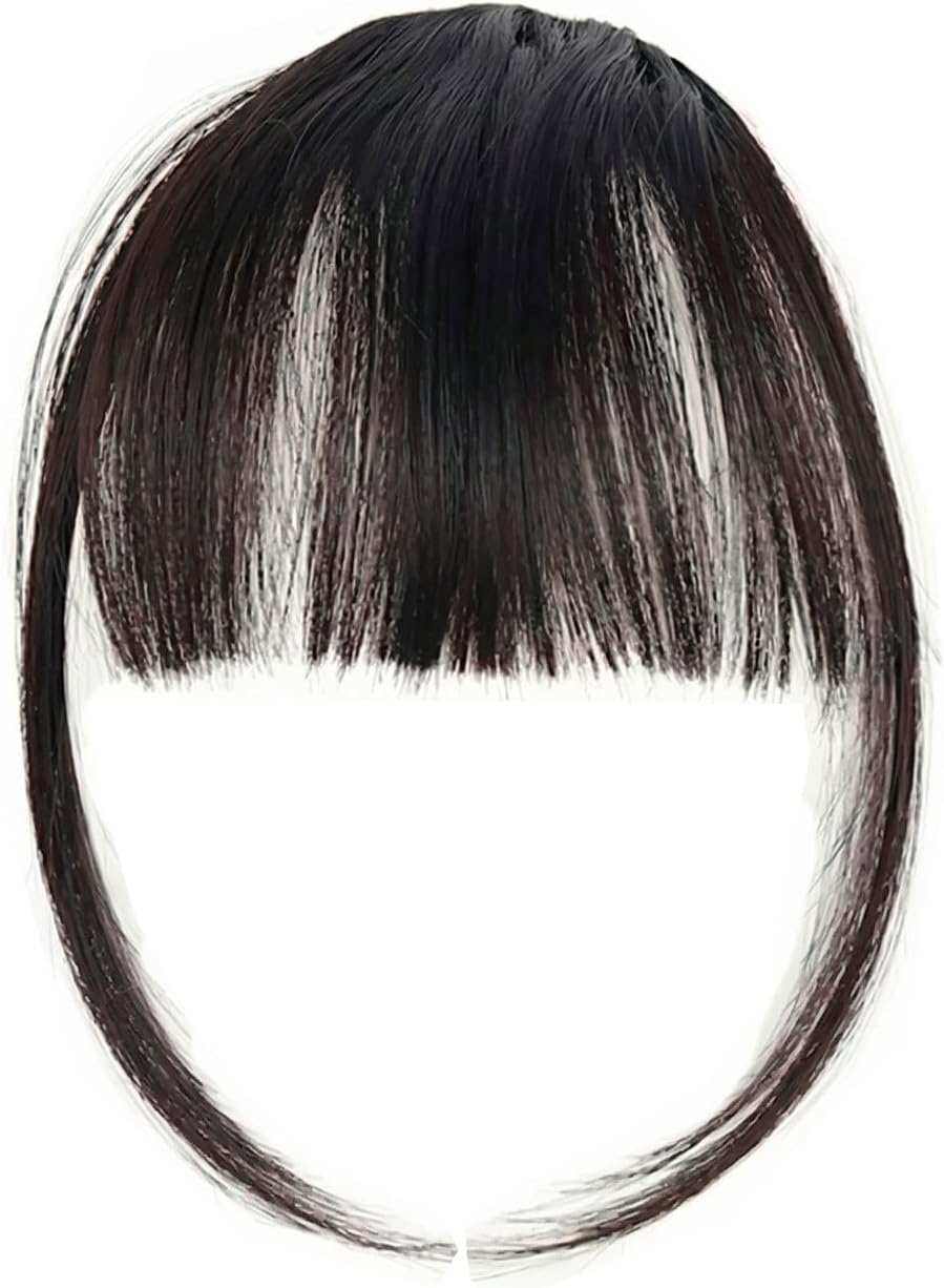 Luzcauwy Clip in Bangs Hair Extensions Medium Brown Human Hair, One Piece Fringe Hairpiece with Temple, Natural Air Bangs for Women, Easy to Wear and Blend image number 5