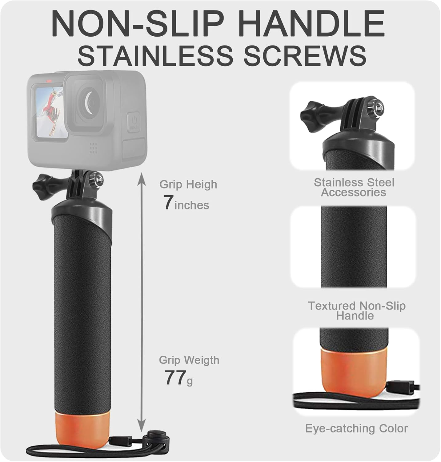 Fitstill 60M/196FT Underwater Waterproof Case with Dive Filters Compatible for Go Pro Hero 12 Black/Hero 11 Black/Hero 10 Black/Hero 9 Black,Monopod Floating Hand Grip Dive Accessory Kit image number 6