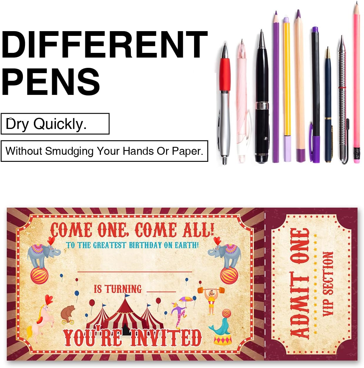 VAHATAN Carnival Birthday Party Invitations 20 Pack Come One Come All Circus Carnival Ticket Invitations with Envelopes Invites Cards for Birthday Party - 11 image number 3