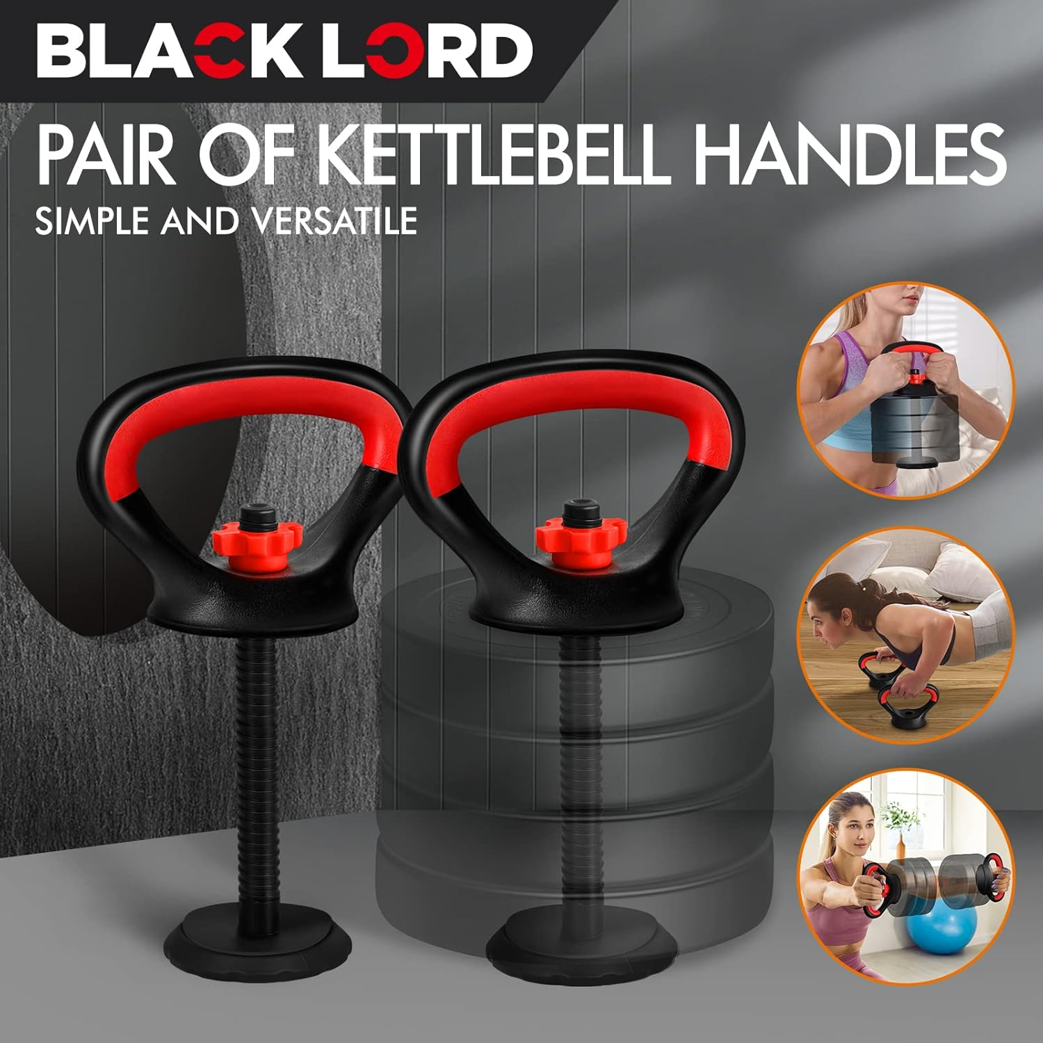 BLACK LORD 2X Adjustable Rubber Kettlebell Handles with Base for Weight Lifting Plates Push Up, Fits 26Mm and up Weight Plates (Kettlebell Handles without Weight Plate) image number 5