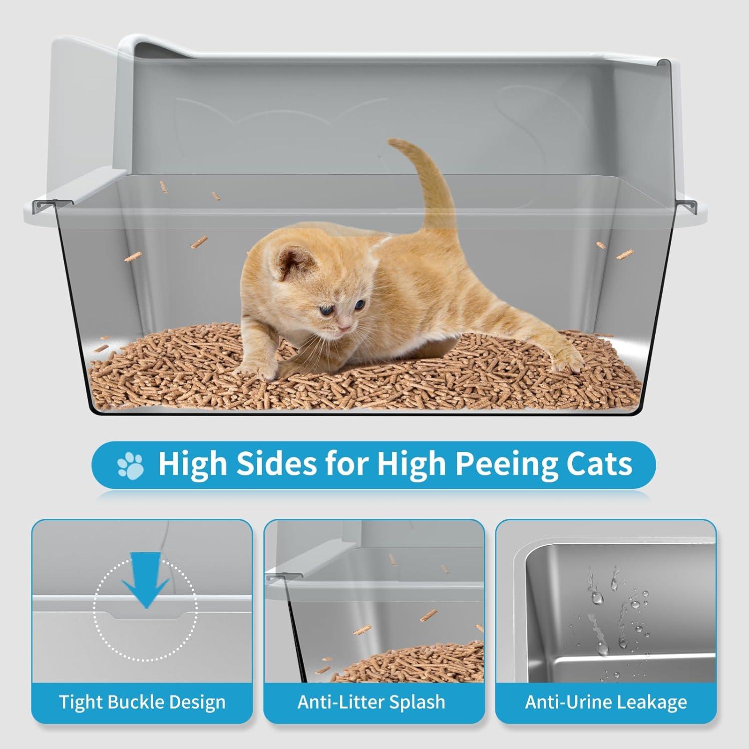Stainless Steel Cat Litter Box with Lid, XL High Sided Metal Sifting Litter Box, Enclosed Litter Box for Big Cats, Anti-Leakage, Easy Clean, Include Scoop, Liner, Pee Pad and Hook image number 1