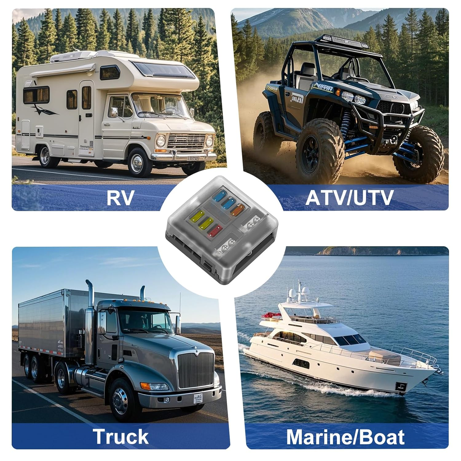 Uckasayfy 6 Way Fuse Box 12V/24V DC ATC/ATO Fuse Block with 16 Pcs Fuses LED Indicator Negative Bus for Automotive, Car, Boat, RV, Truck, Marine image number 5